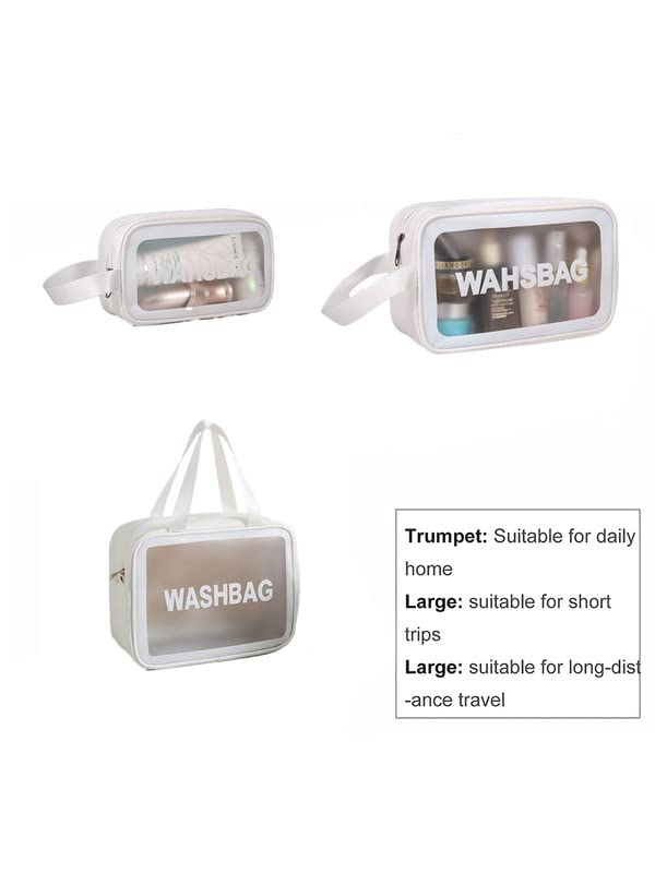 Amso Clear Makeup Pouch Set - 3 Pack Waterproof Cosmetic Organizer Bags for Women & Girls | Travel Toiletry Storage Kit (White) | Perfect for Travel, Gym & Daily Essentials Organization
