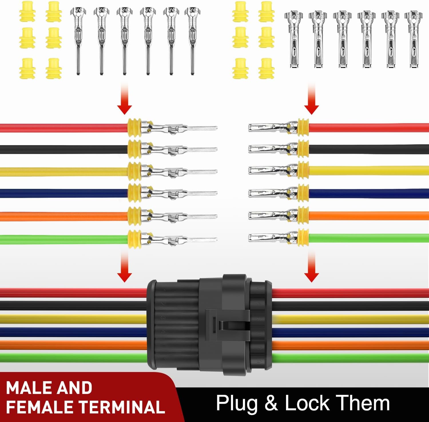 260PCS 6 Pin Electrical Connector Plug Kit - Male & Female Terminal Wire Connectors for Automotive, Home Appliances & DIY Electronics Projects
