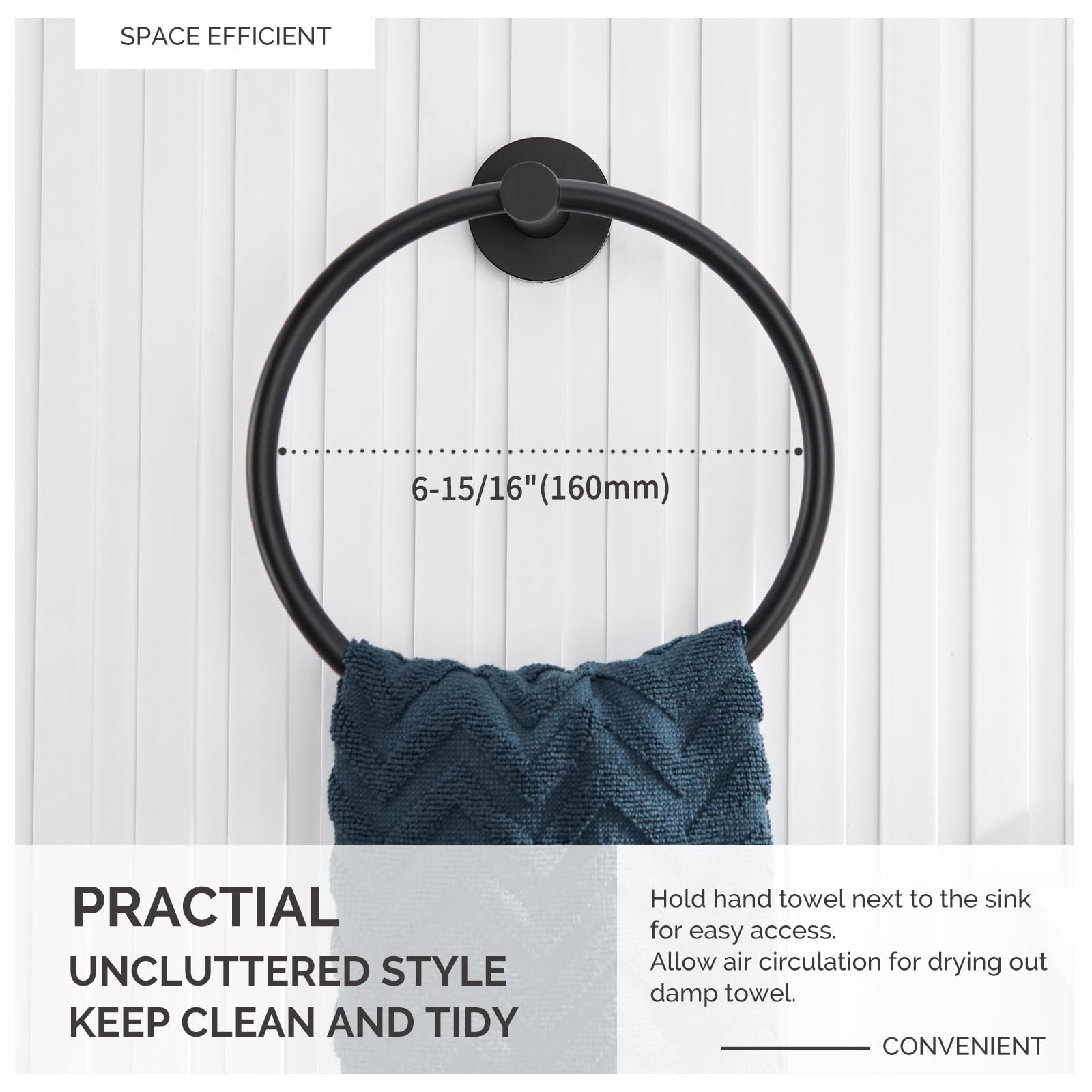 Round Single Towel Hook and Ring Set - Matte Black Bathroom Accessories for Towels, Robes & Hats - Perfect for Bathroom, Kitchen, Laundry Room and Entryway Organization