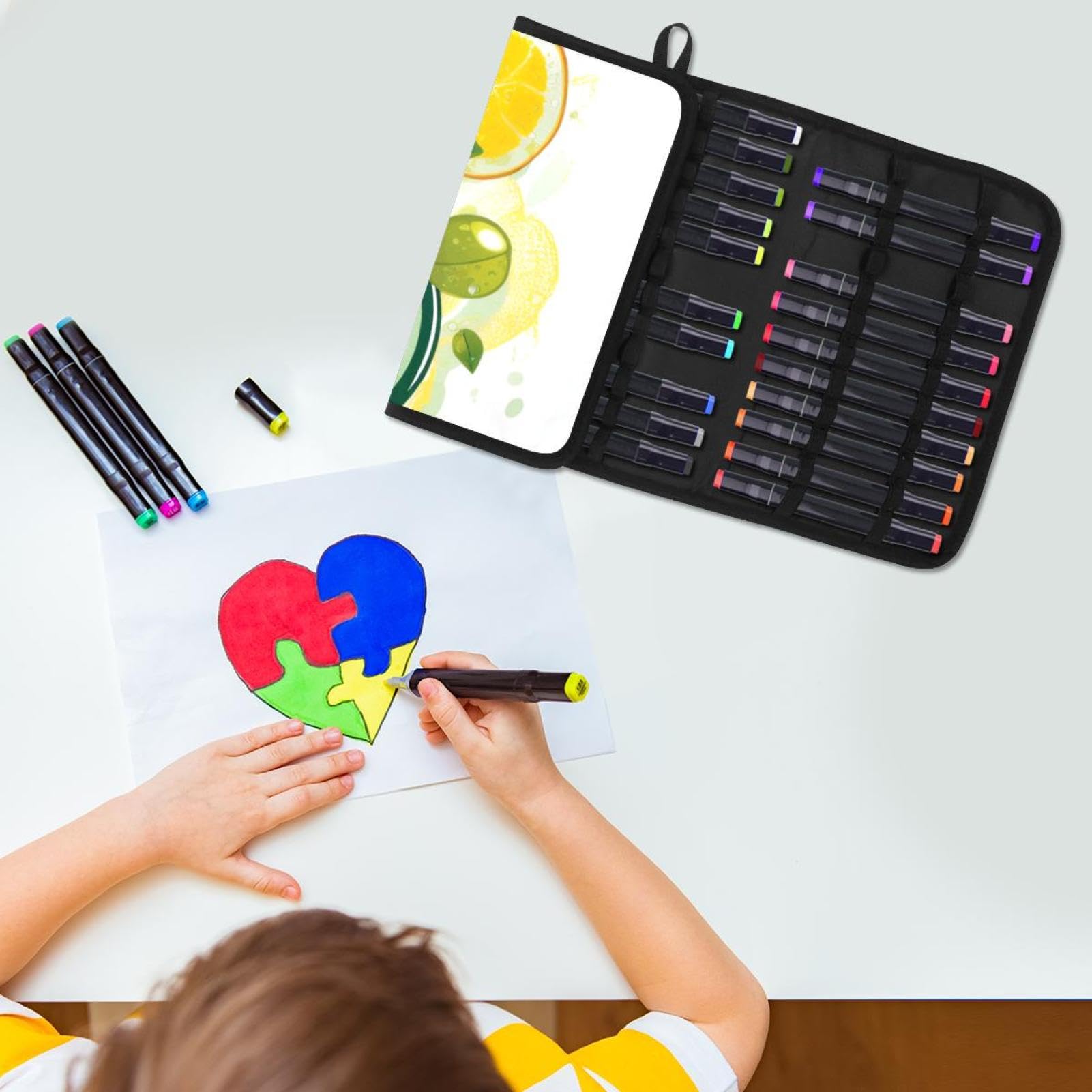 Colorful Lemon & Orange Bike Wheels Pencil Case Pouch - Stylish Pen Holder for School, Office & Travel - Perfect for Students, Artists & Professionals