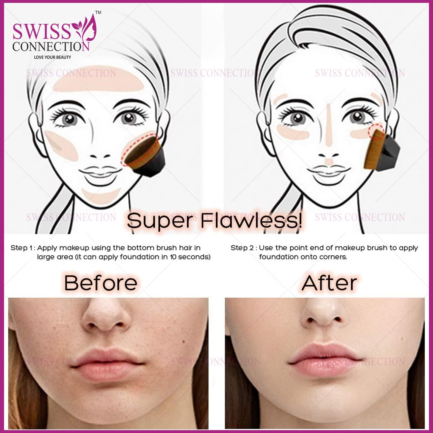 Swiss Connection Professional Blush Brush for Makeup - Soft Synthetic Foundation Brush for Liquid, Powder & Cream Blush Application - Perfect for Blending & Flawless Finish - Ergonomic Non-Slip Grip Handle (Pack of 1) - Ideal for Daily Makeup Routine & Professional Makeup Artists