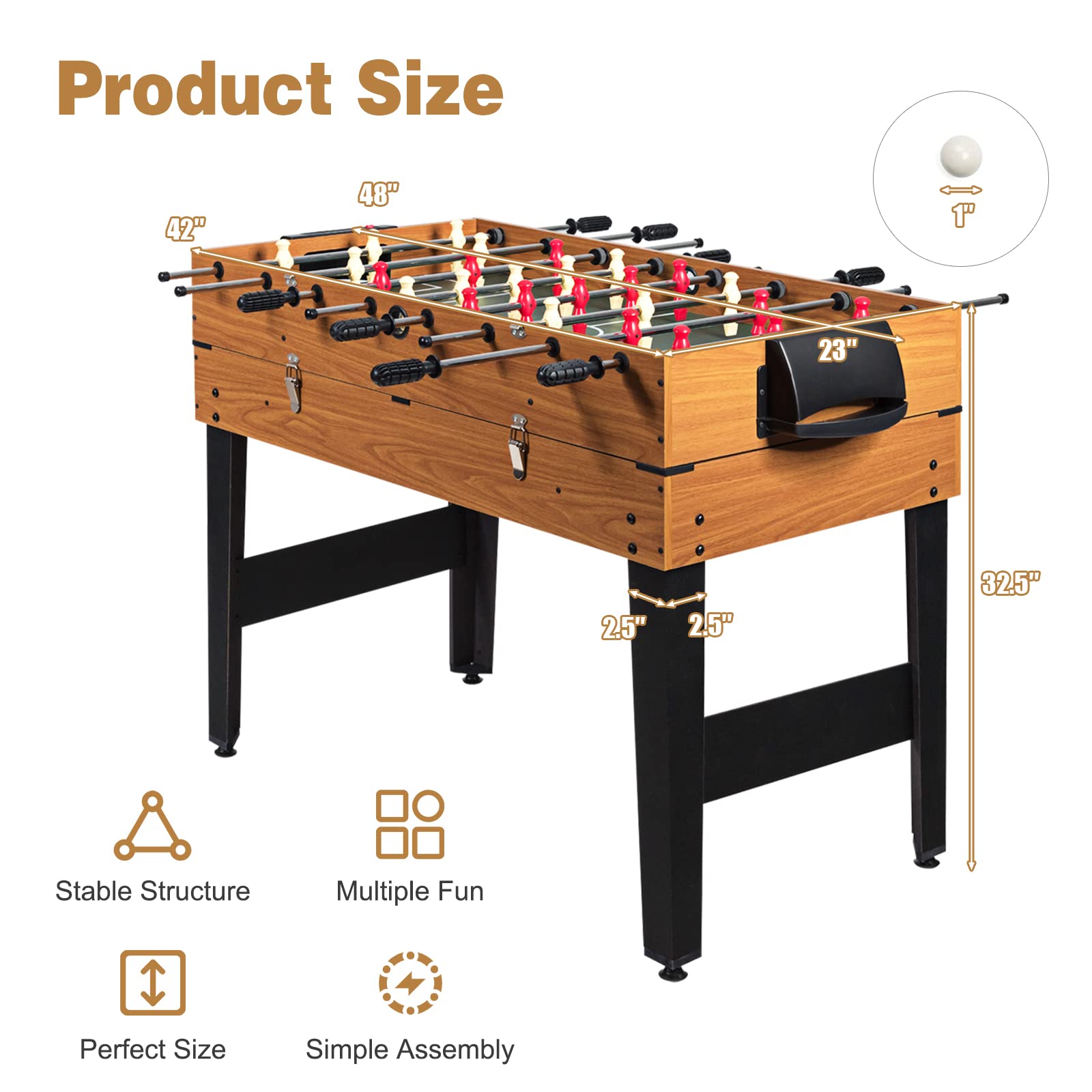 3-in-1 Multi-Game Foosball Table - 48