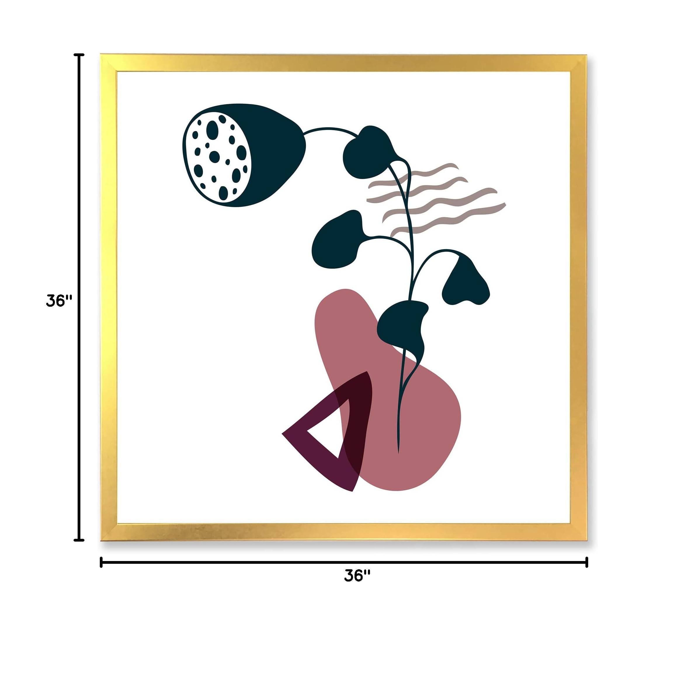 DesignQ Modern Abstract Floral Framed Wall Art - Elementary Shapes & Botanical Prints for Living Room, Bedroom & Office Decor