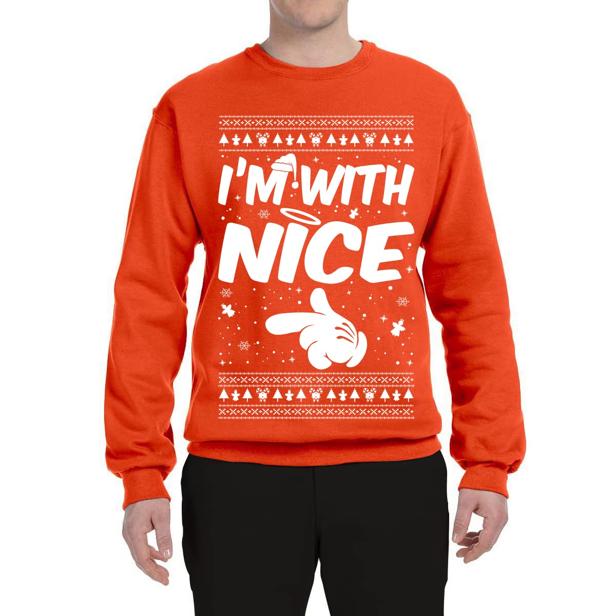 Wild Bobby 'I'm With Nice' Ugly Christmas Sweater - Unisex Holiday Crewneck Graphic Sweatshirt for Xmas Parties & Family Gatherings