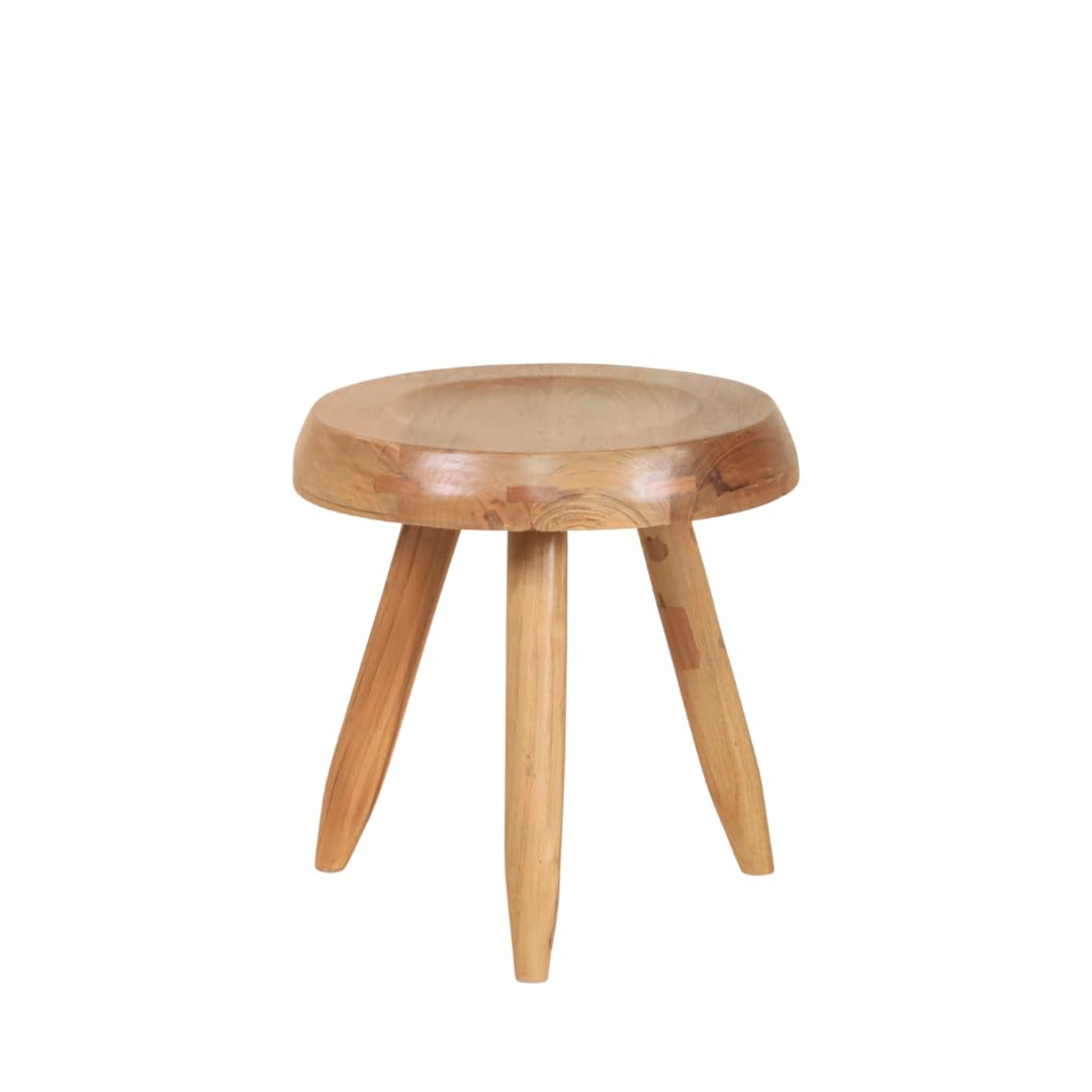 Berger Reclaimed Teak Wood Milking Stool - Versatile Small Stool for Sitting, Side Table, Nightstand, Footstool, Plant Stand & Shower Seat - Natural Teak Oil Finish - Perfect for Farmhouse, Bathroom, Bedroom & Outdoor Use