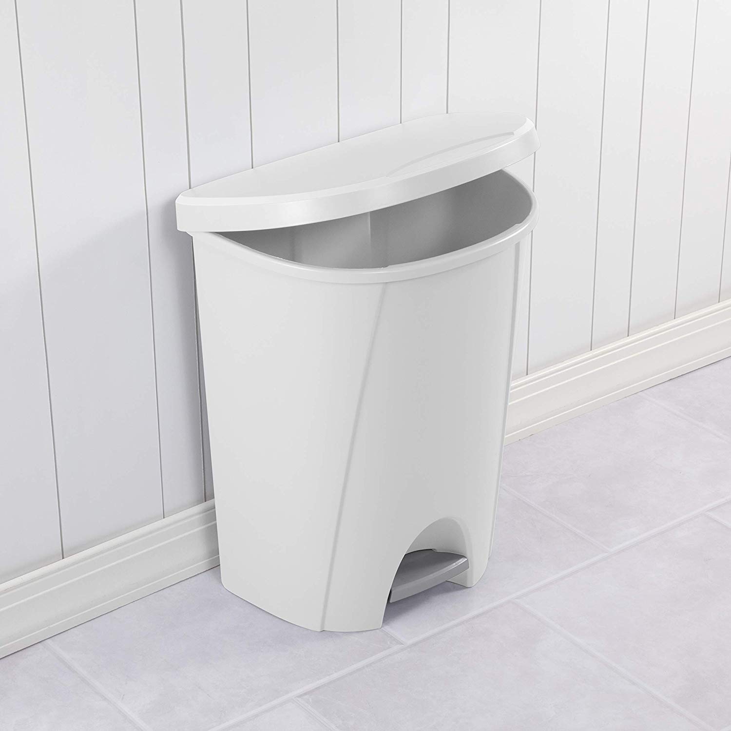 STERILITE 10948004 6.6 Gallon Step Trash Can with Lid - White Kitchen Waste Bin for Home, Office, Bathroom & Outdoor Use