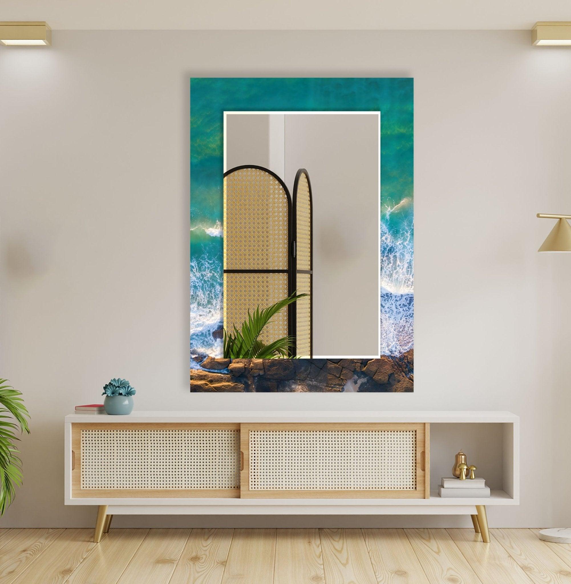 Abstract Sea Waves Wall Mirror - Coastal Decor for Living Room, Bedroom & Bathroom - Modern Ocean Wave Design for Home & Office Decor