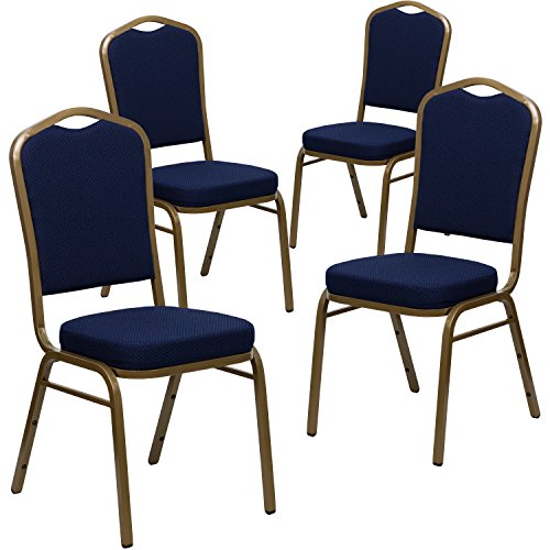 Navy Blue Patterned Fabric/Gold Frame