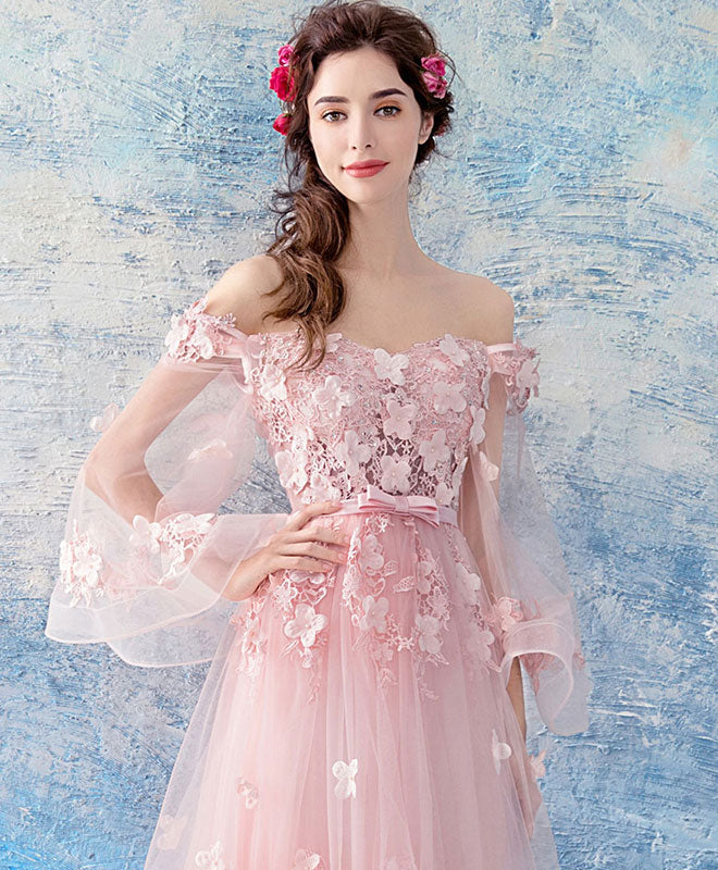 Elegant Pink Tulle Lace Long Prom Dress - Formal Evening Gown for Women | Perfect for Homecoming, Wedding Guest & Special Occasions