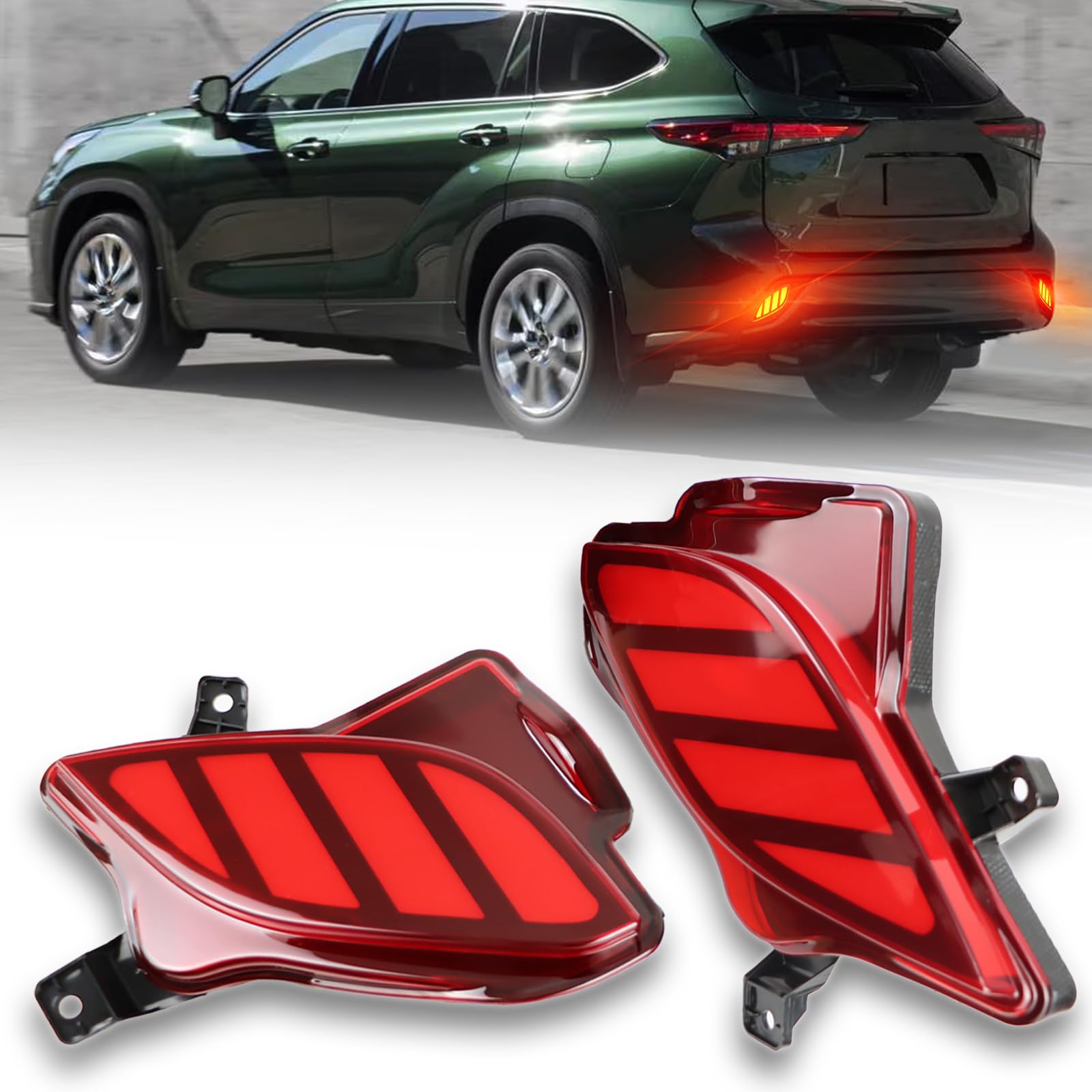GeeGeeTop Red Lens LED Rear Bumper Fog Light Assembly for 2020-2023 Toyota Highlander - 3-in-1 Rear Fog Lamp, Brake Light & Bumper Reflector | Enhanced Night Visibility & Safety for Highway Driving & Bad Weather Conditions