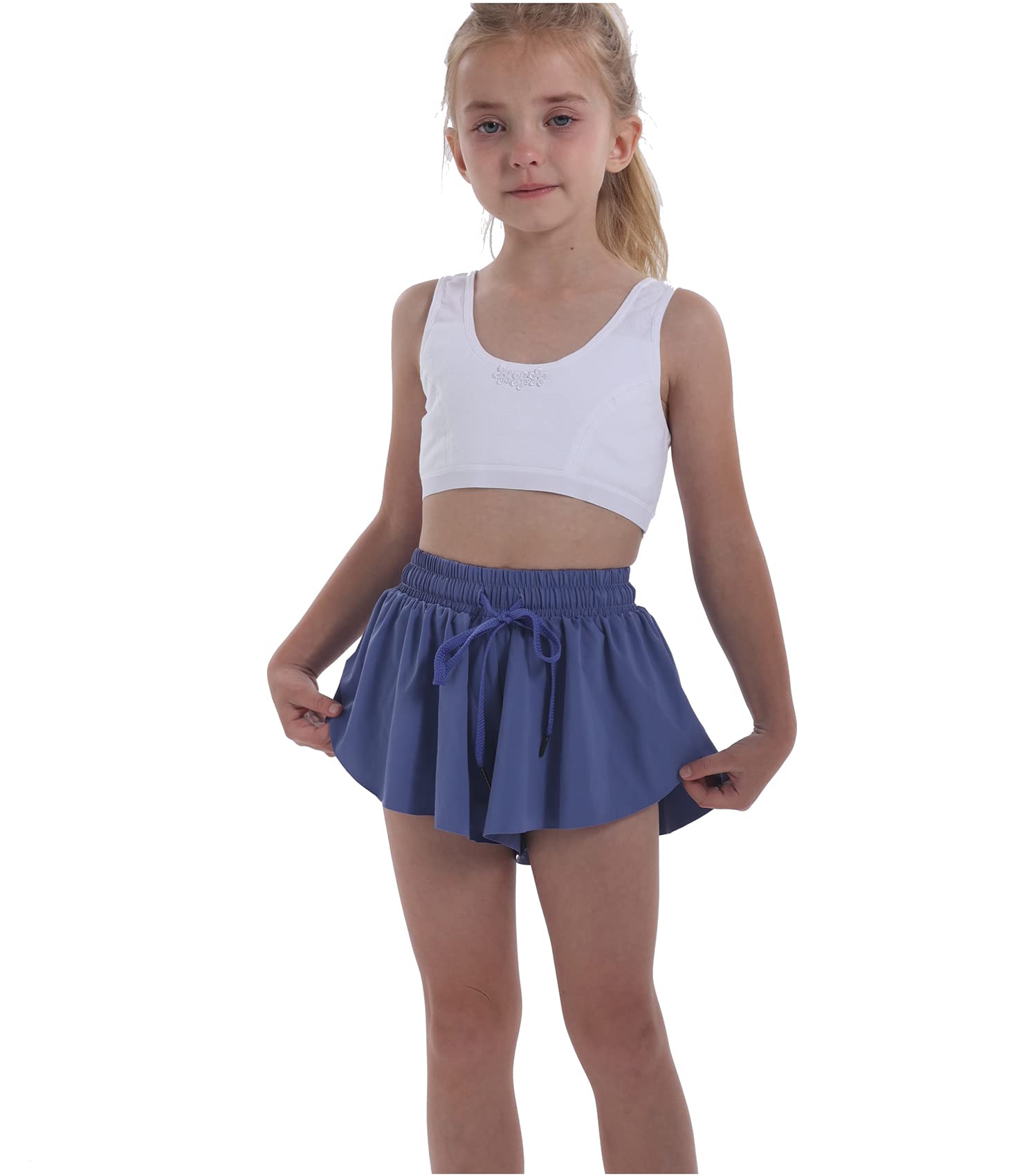 Butterfly Running Shorts for Girls - 2-in-1 Athletic Skirt Shorts with Spandex Liner - Perfect for Cheerleading, Tennis, Dance & School Sports | Comfortable Preppy Workout Outfit
