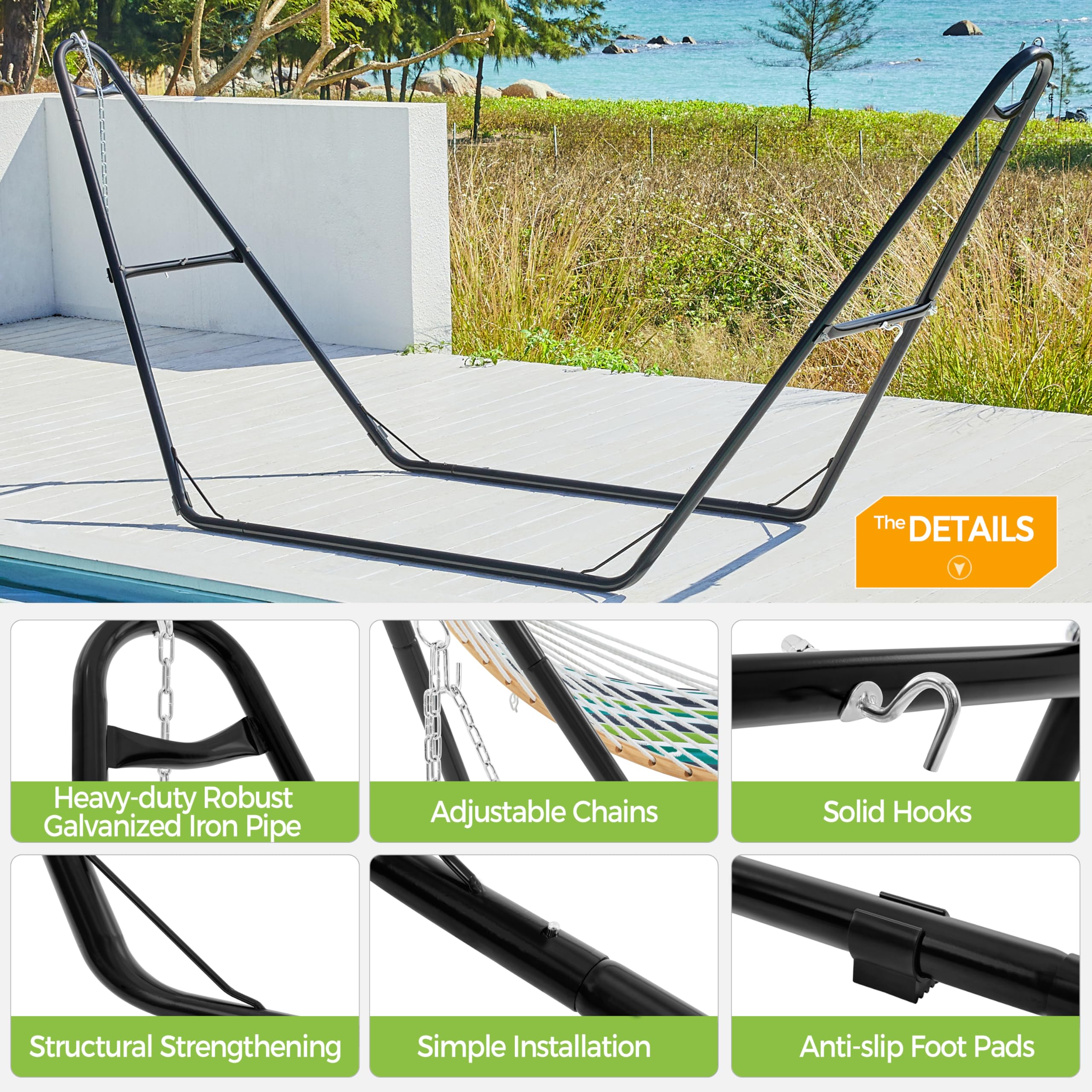 Yaheetech Heavy-Duty Universal Hammock Stand - 9-14.5 Ft Double-Pipe Steel Frame Supports 475 lbs (2-3 People) - Perfect for Backyard, Patio, Beach & Camping Relaxation