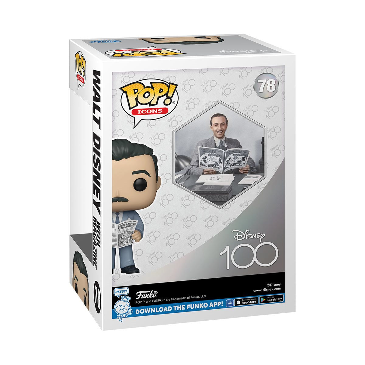 Disney 100 Walt Disney with Magazine Pop! Vinyl Figure #78 - Limited Edition Collectible for Disney Fans, Perfect for Display & Gifts