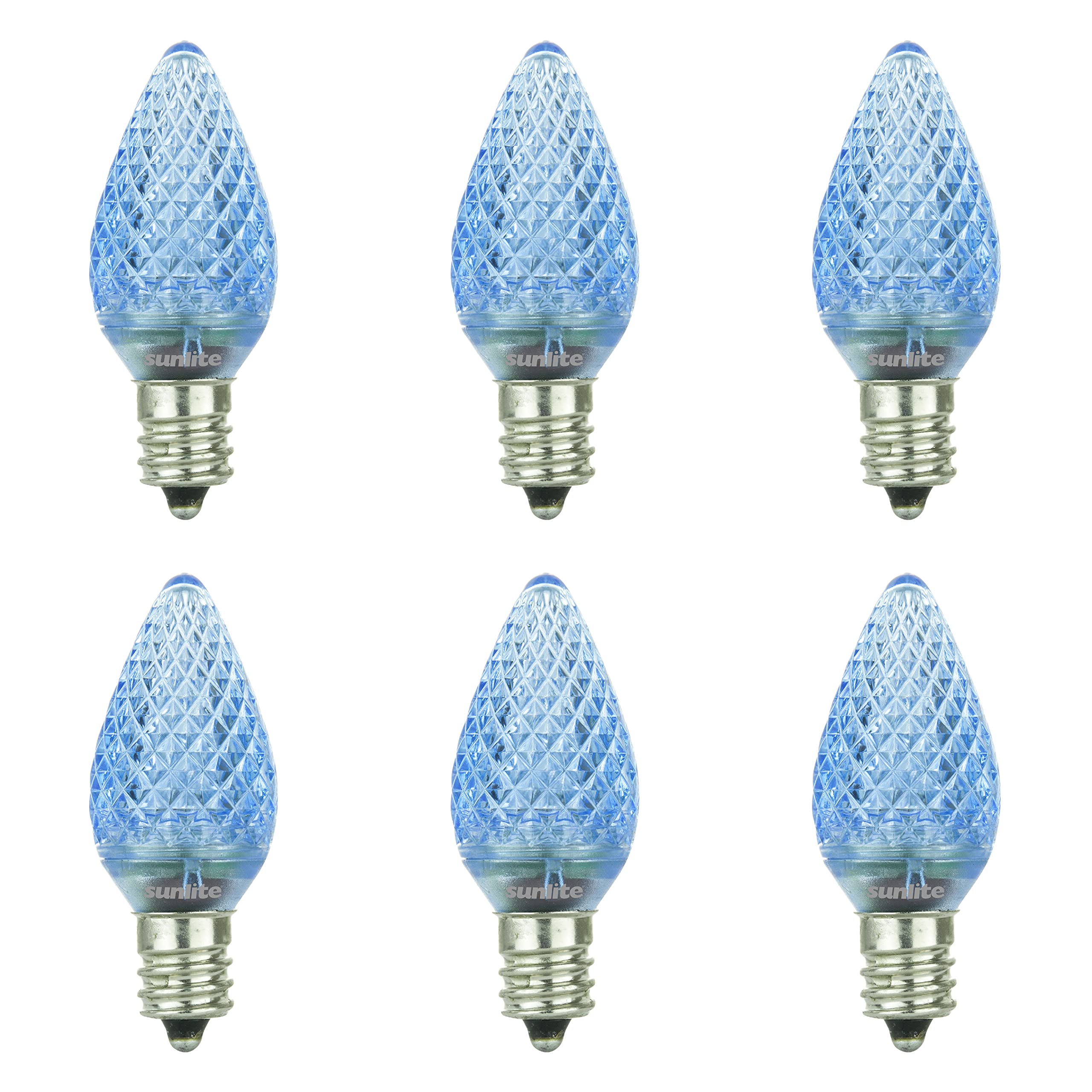 Sunlite 80700 LED C7 Holiday Decorative Light Bulb - 0.4W E12 Candelabra Base, Faceted Christmas Lights, Blue (6-Pack) - Perfect for Christmas Tree Decorations, Holiday Lighting, and Nightlight Use