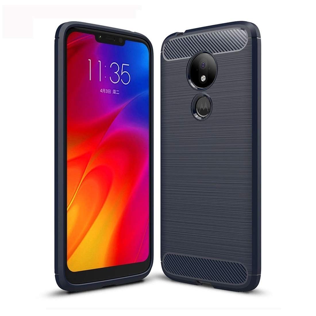 Premium Brushed Carbon Fiber TPU Case for Motorola Moto G7 Power - Slim Protective Phone Cover with Anti-Slip Texture (Navy Blue) | Perfect for Work, Travel & Everyday Use