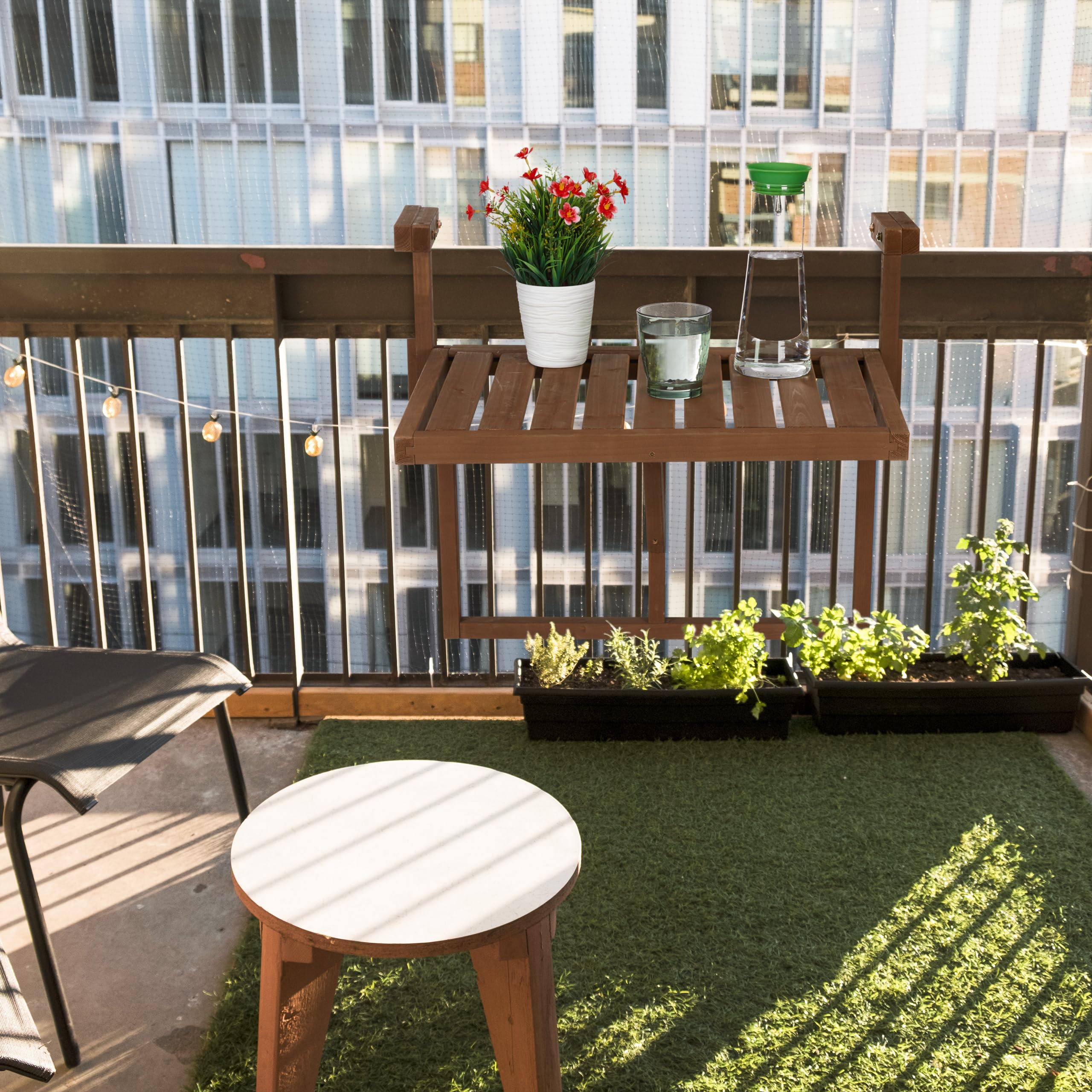 Adjustable Hanging Balcony Table - 60x45cm Foldable Wooden Deck Table for Small Spaces, Perfect for Outdoor Terrace, Patio & Garden Use - Brown