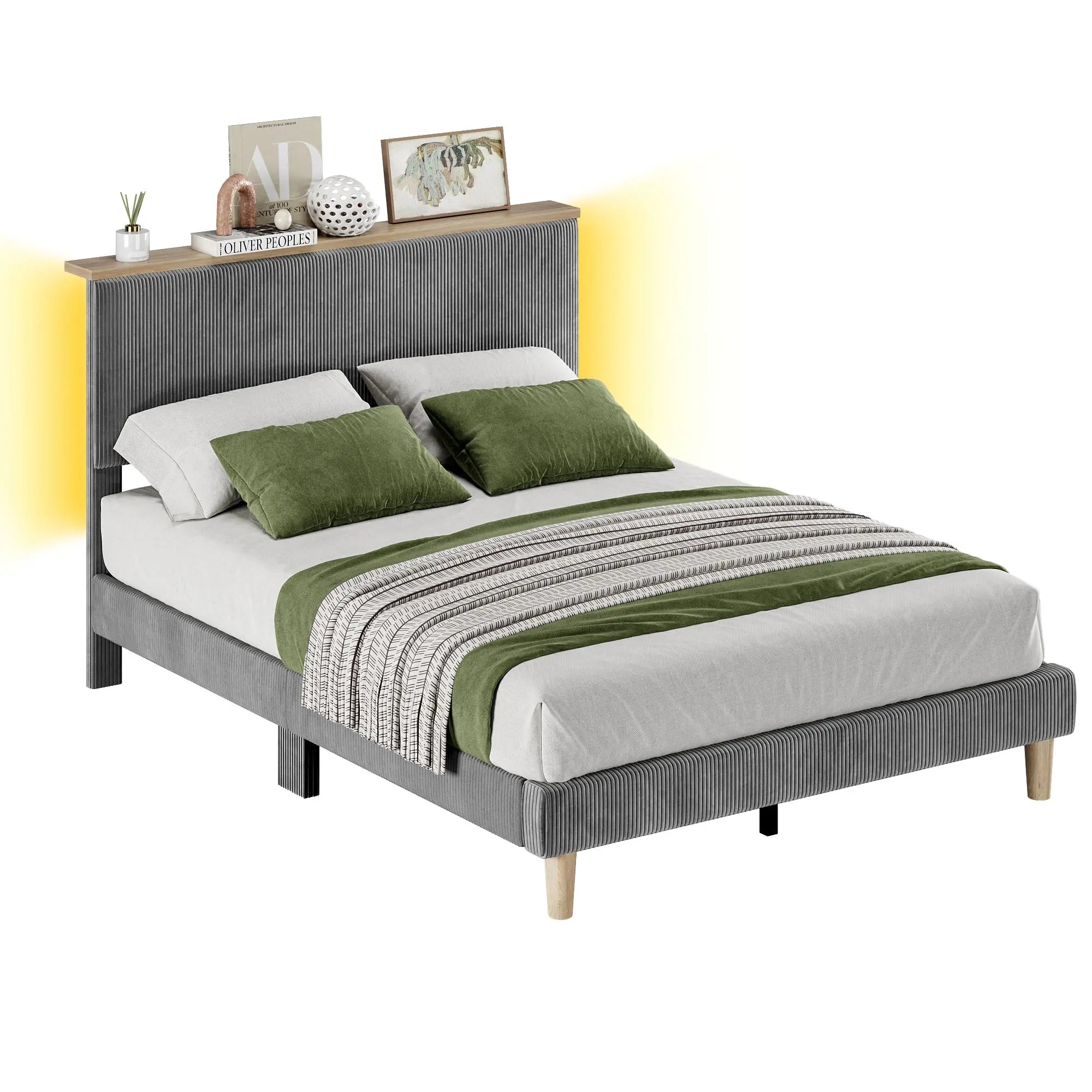 Bestier Queen Size Bed Frame with Upholstered Headboard - Sturdy Metal Platform Bed with Noise-Free Support - Perfect for Master Bedrooms, Guest Rooms & Apartments