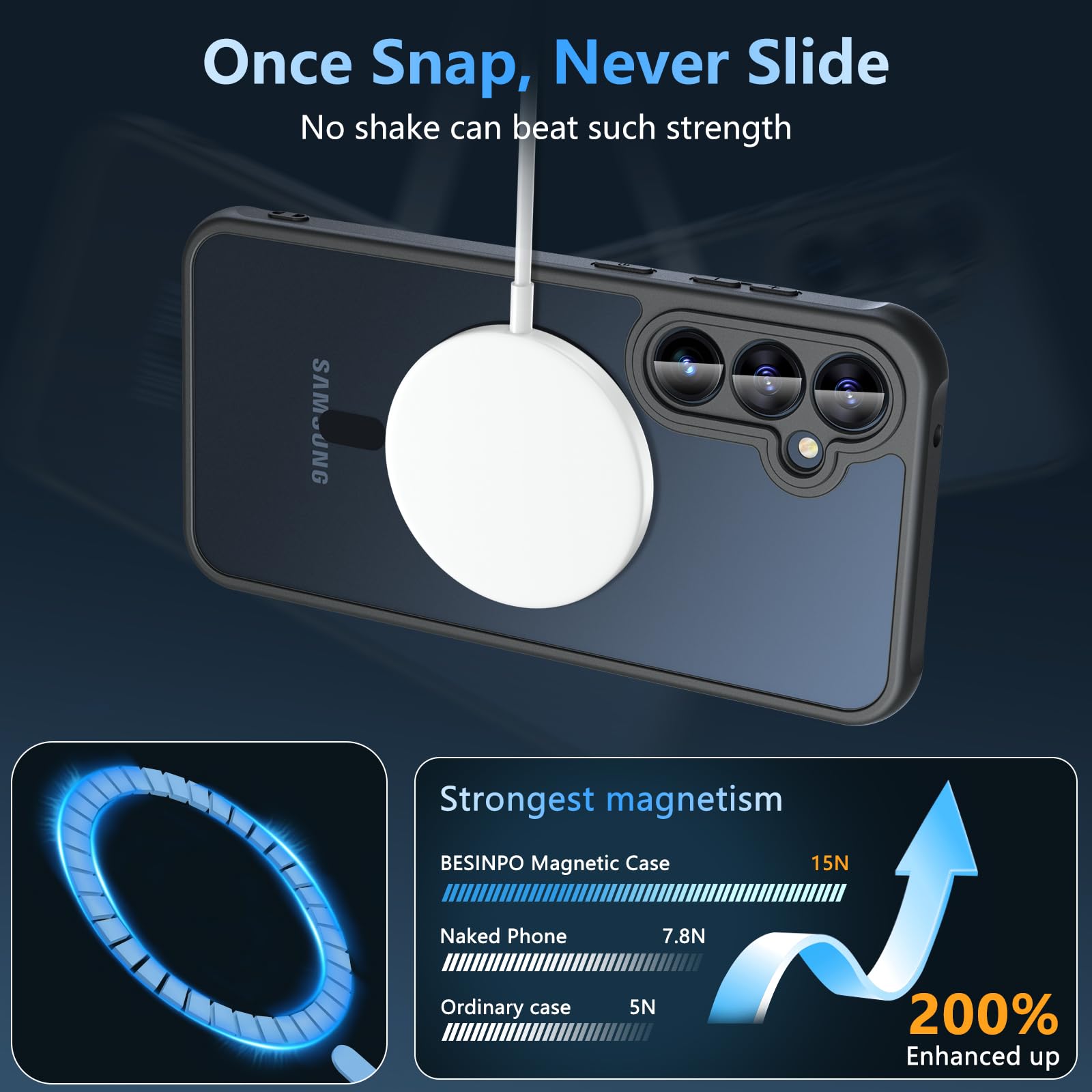 Samsung Galaxy S23 FE Case with Tempered Glass Screen Protector - Magsafe Compatible, Military-Grade Shockproof & Anti-Scratch Protection - Frosted Translucent Bumper Cover for Everyday Use, Travel & Outdoor Activities