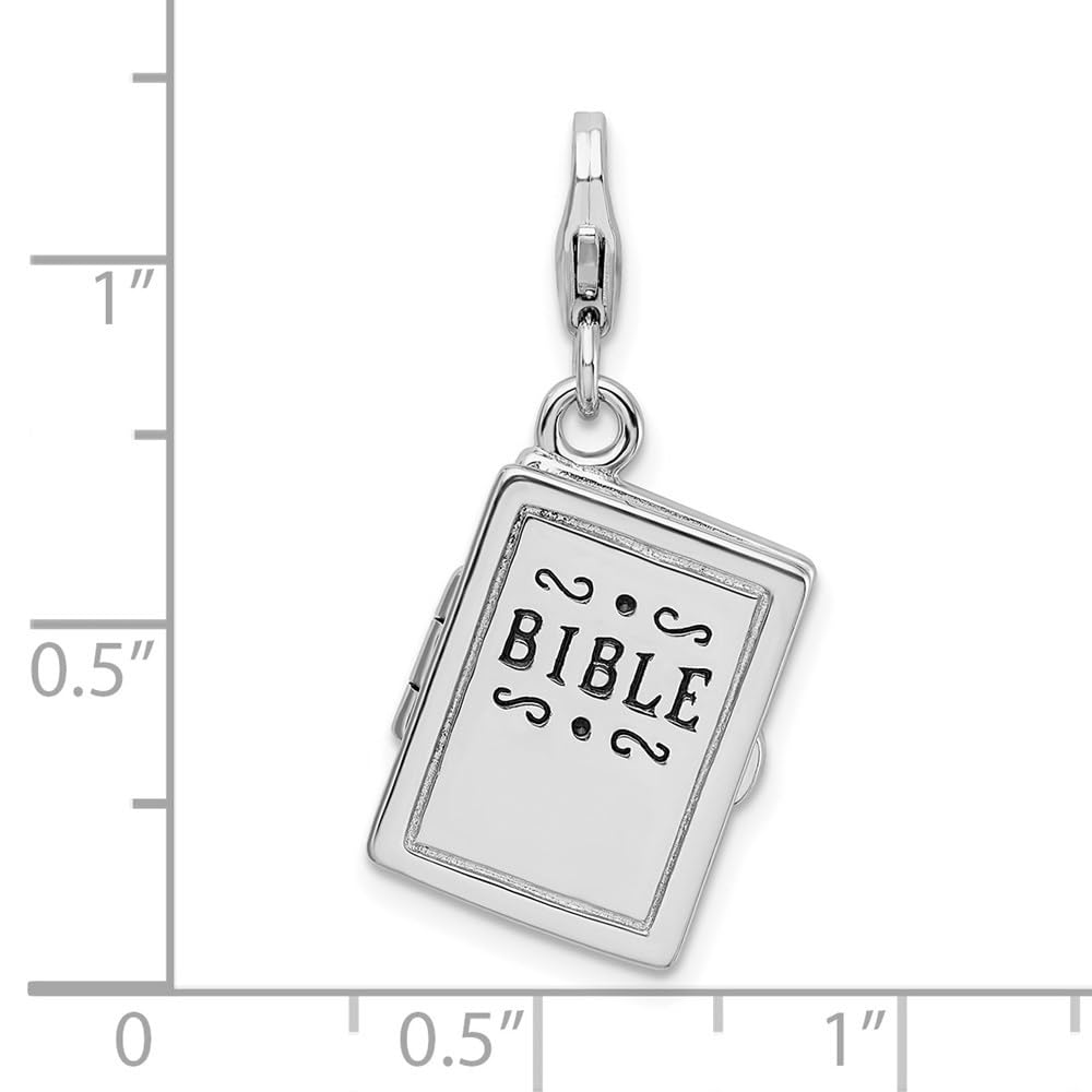 925 Sterling Silver 3D Enameled Bible Lobster Clasp Pendant Necklace - Religious Jewelry Gift for Women & Men (39mm x 13mm) - Perfect for Church, Baptism, Confirmation & Daily Wear