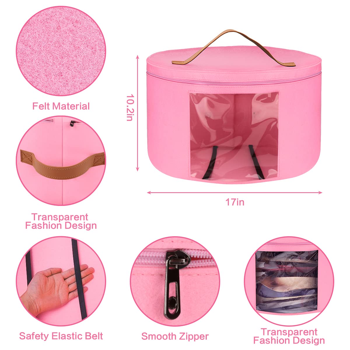 17-Inch Large Round Hat Storage Box with Dustproof Lid - Travel Hat Organizer for Women & Men | Perfect for Storing Hats, Stuffed Animals, Clothes & Sheets | Ideal for Travel, Home & Closet Organization