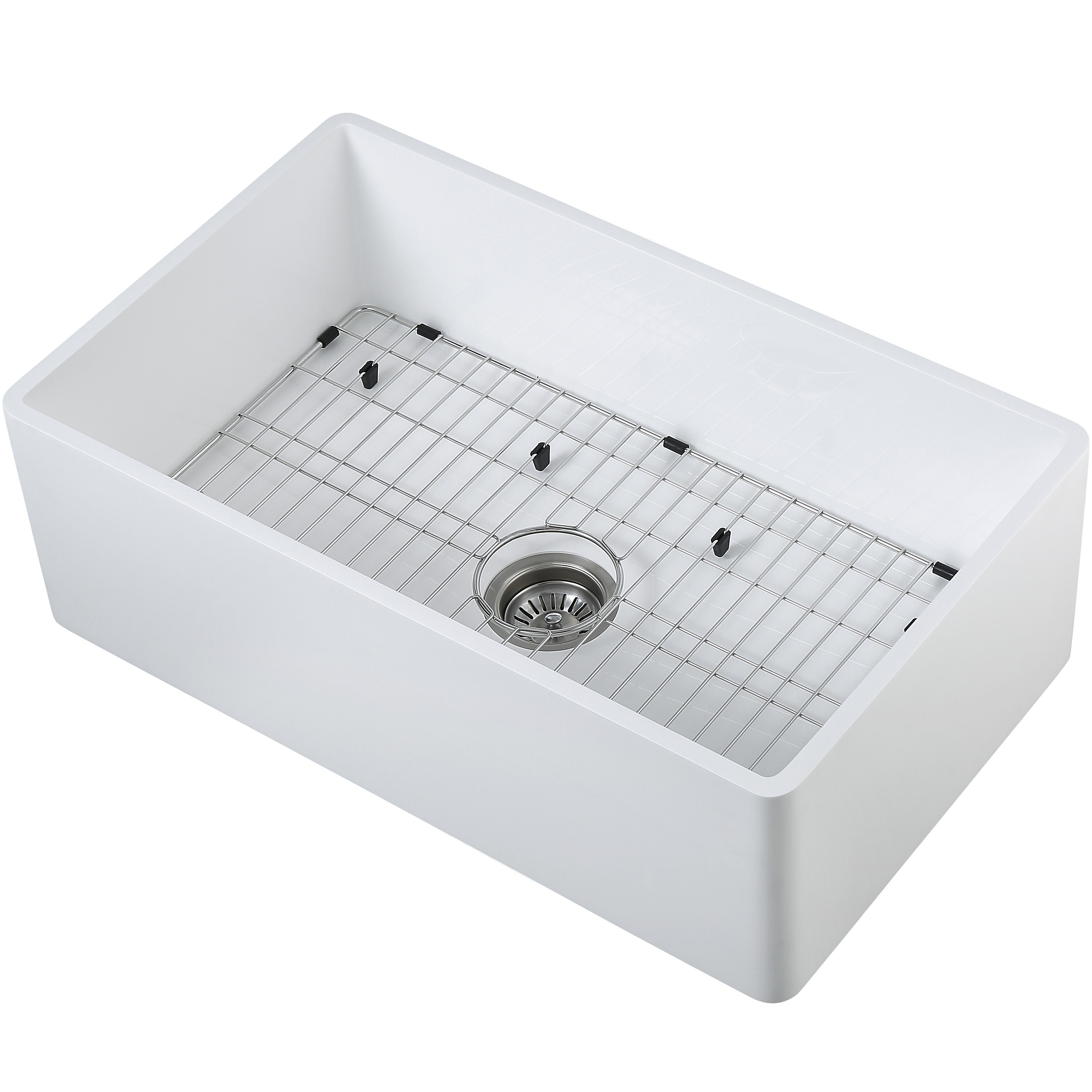 Holbrook Pure Stone Farmhouse 30-inch White Single Bowl Kitchen Sink with Grid & Strainer - Perfect for Modern Farmhouse, Rustic & Contemporary Kitchen Designs