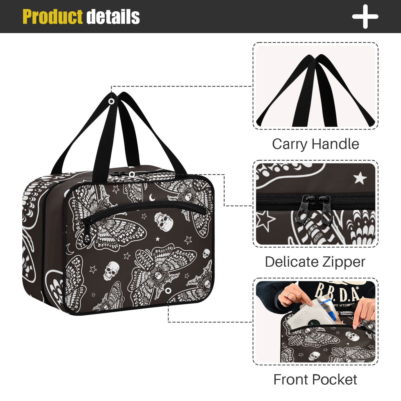 Gothic Skull Travel Toiletry Bag - Large Cosmetic Organizer with Hook for Women | Perfect for Trips & Makeup Storage