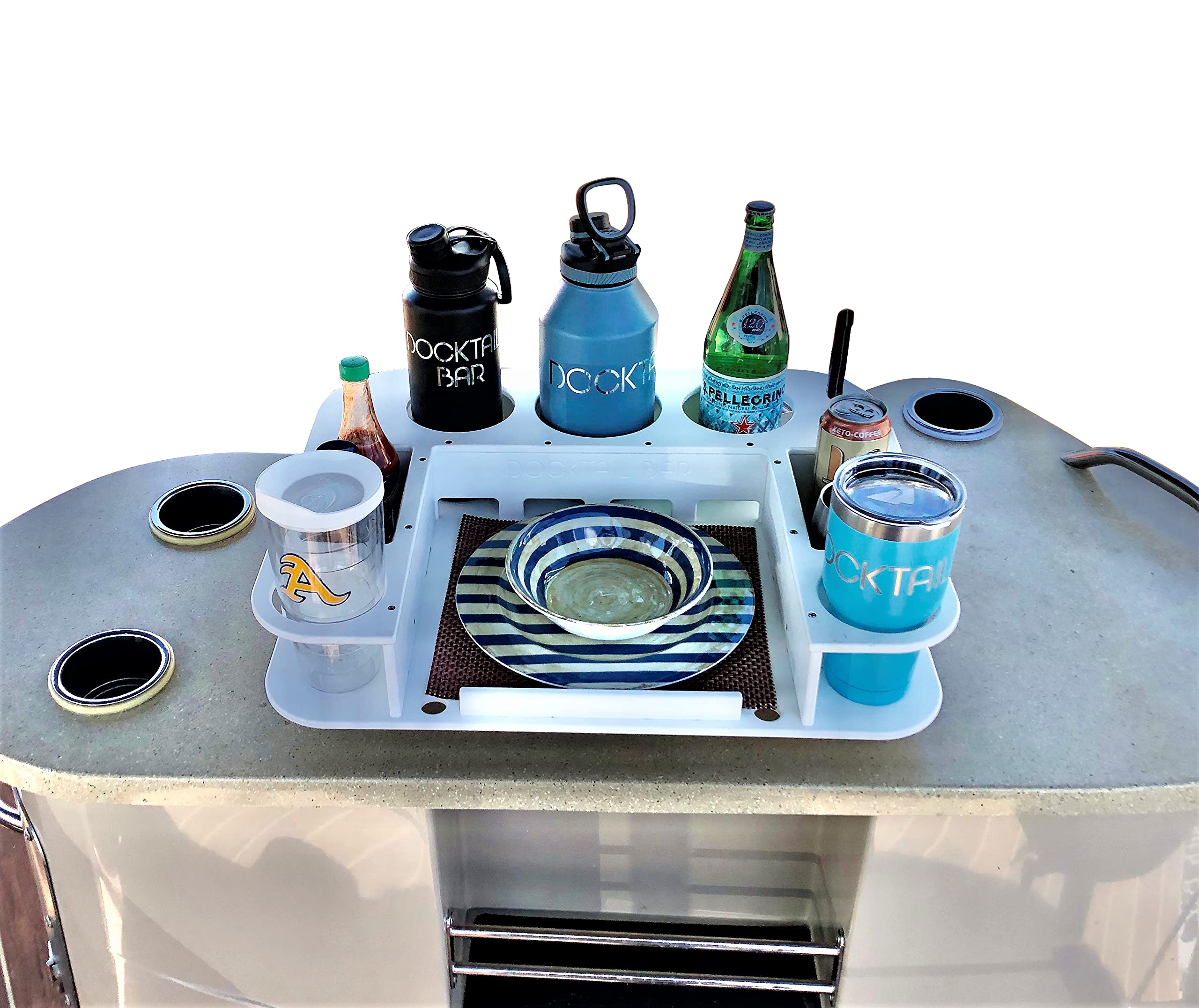Docktail Butler Boat Table Caddy Organizer - Vacuum Mounted Portable Bar with Cup Holders | Perfect for Boating, Fishing, Camping & Outdoor Parties