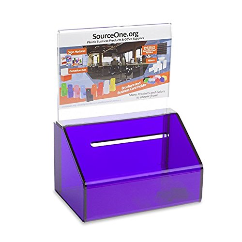 SOURCEONE.ORG Heavy Duty Acrylic Donation Box with Lock & Sign Holder - Secure Ballot, Fundraiser, Event Voting Container for Churches, Schools & Community Events