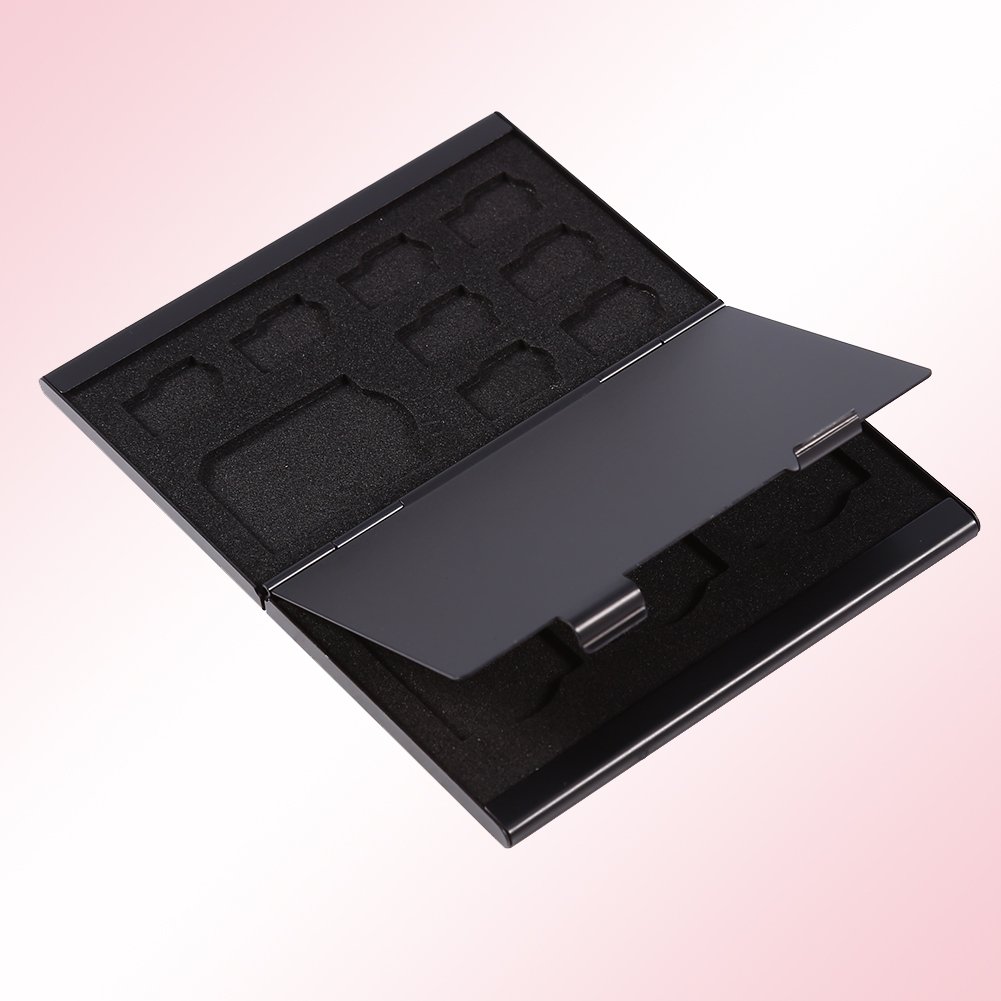 Portable Aluminum SIM Card Holder Case - 12 Slot Organizer for Micro SD & TF Cards (Black) | Perfect for Travel, Phone Accessories Storage & Memory Card Protection