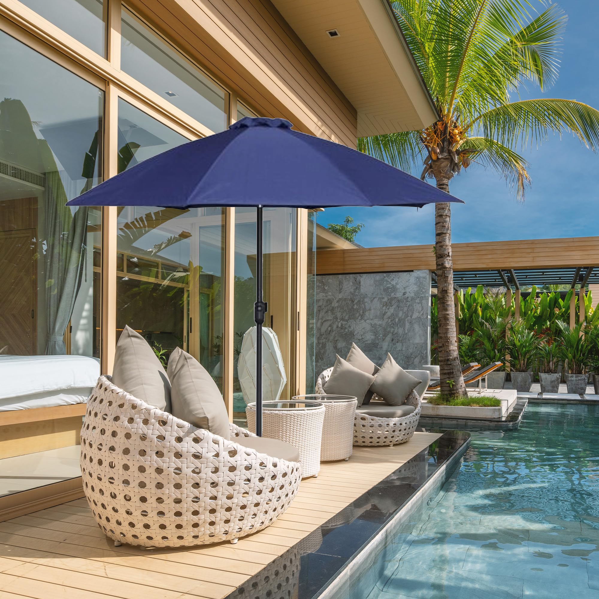 Outdoor Patio Table Canopy Umbrella with Crank Lift & Auto Tilt System - Sun Shade for Beach, Poolside, Garden & Backyard Relaxation