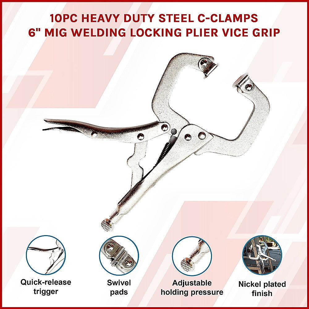 10-Piece Heavy Duty Steel C Clamps - 6