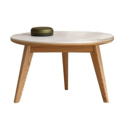 23.6x23.6x14.2 inch / 60x60x36.2сm / Natural wood color / Oak wood rock slab round table (fish belly white)