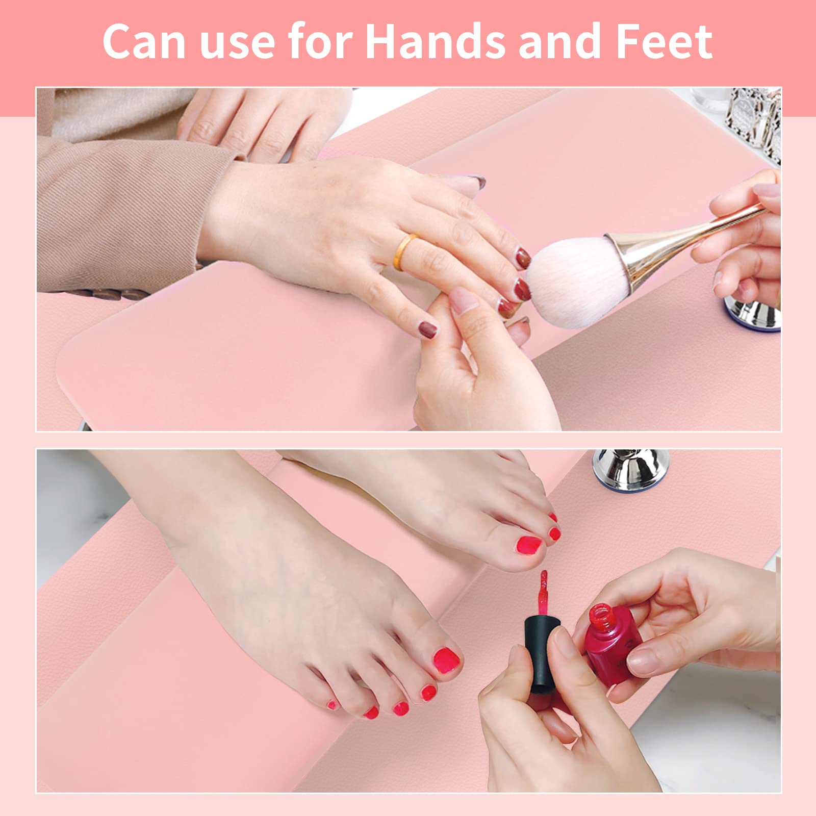 Professional Acrylic Nail Arm Rest with Microfiber Leather Cushion & Nail Table Mat - Soft Foldable Hand Pillow Footstool for Nail Technicians & DIY Manicures - Perfect for Salon, Home Nail Art & Gel Polish Application (Pink)