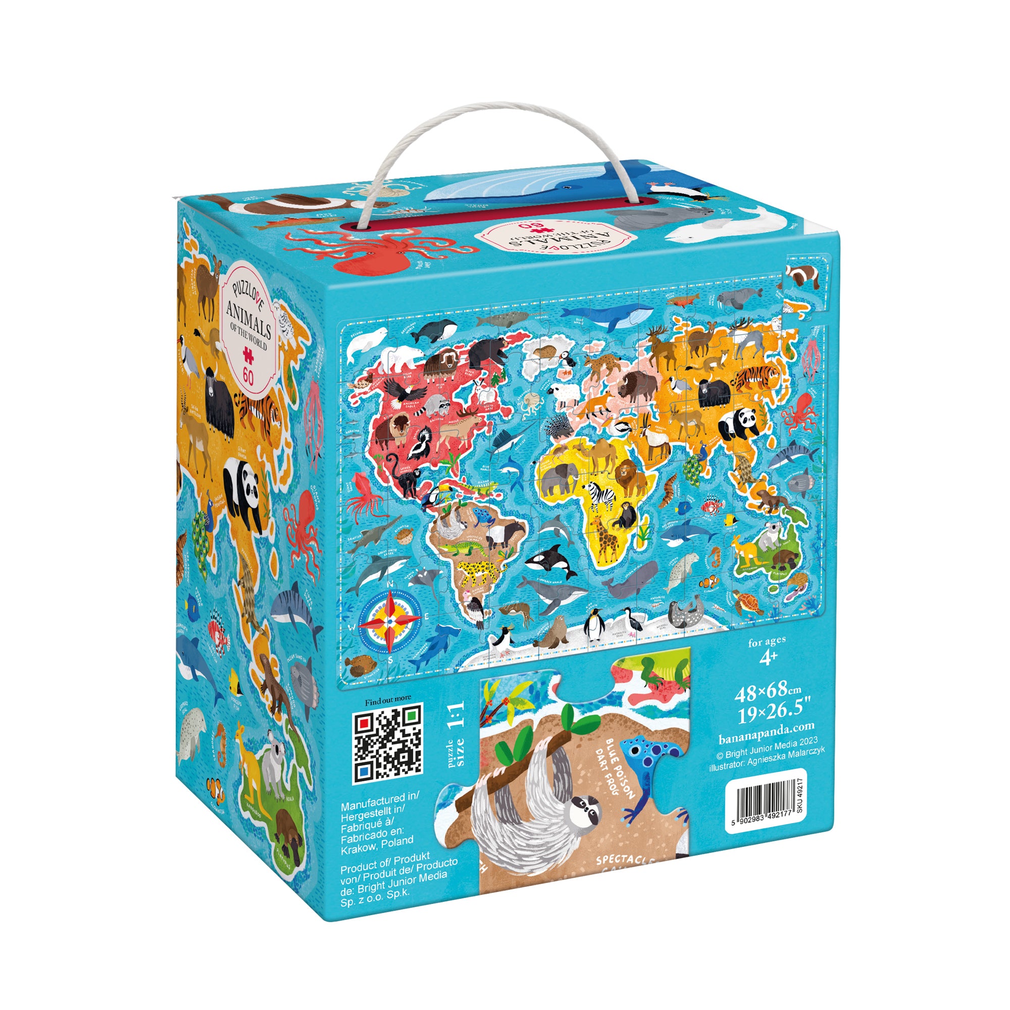 Banana Panda Puzzlove Animals Around the World Floor Puzzle - 60 Piece Jigsaw Puzzle for Kids, Educational World Animal Map Toy for Children Ages 3-6 - Perfect for Playroom, Classroom & Family Game Night