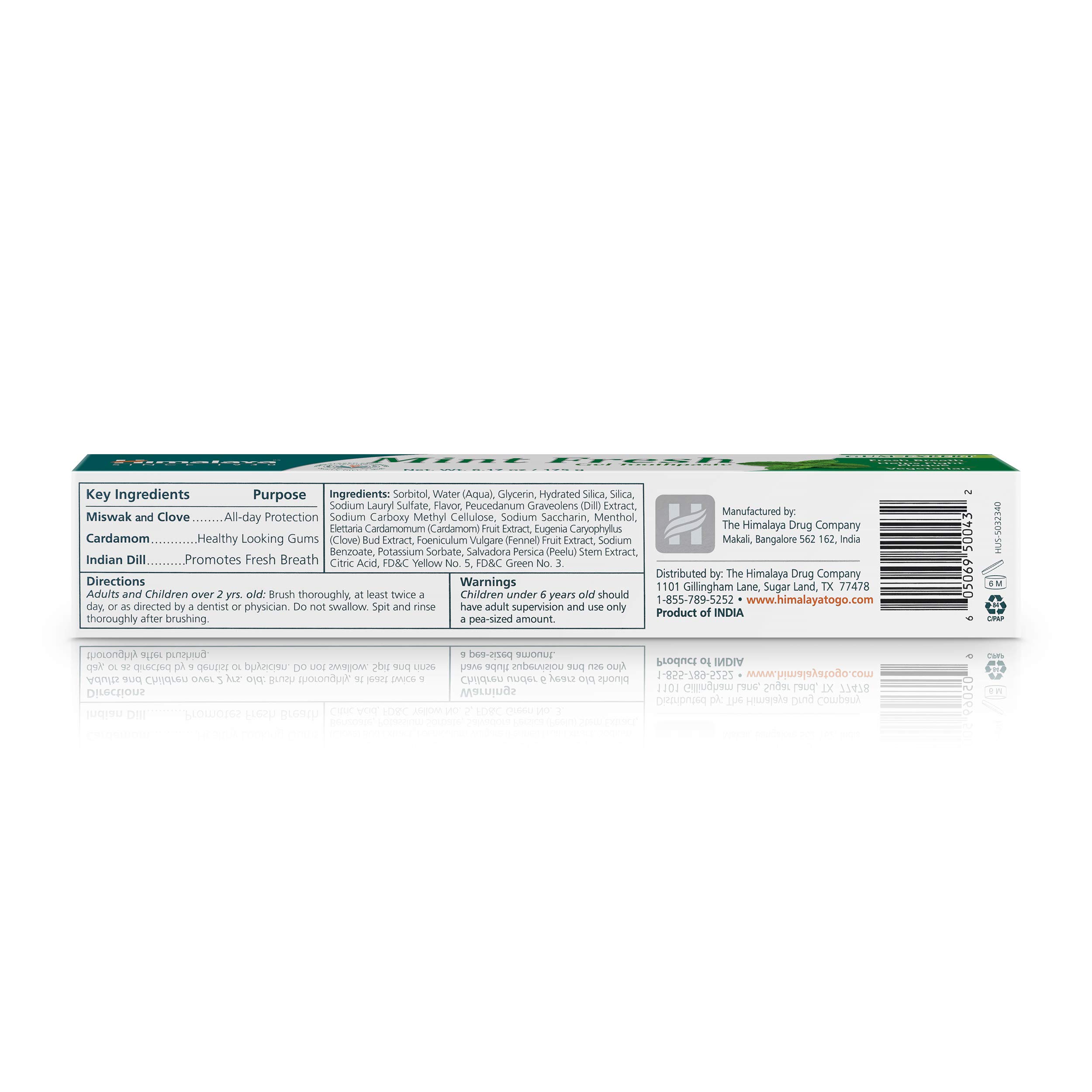 Himalaya Mint Fresh Gel Toothpaste - Fluoride Free for Plaque Reduction & Teeth Whitening, 6.17 oz - Natural Oral Care for Fresh Breath & Healthy Gums - Perfect for Daily Use at Home or Travel