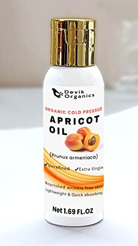 Organic Cold Pressed Apricot Oil for Skin & Hair Care - 50ml | Natural Vegan Face & Scalp Treatment for Dry Skin, Frizzy Hair & Split Ends | Perfect for Daily Moisturizing, Massage & DIY Beauty Recipes