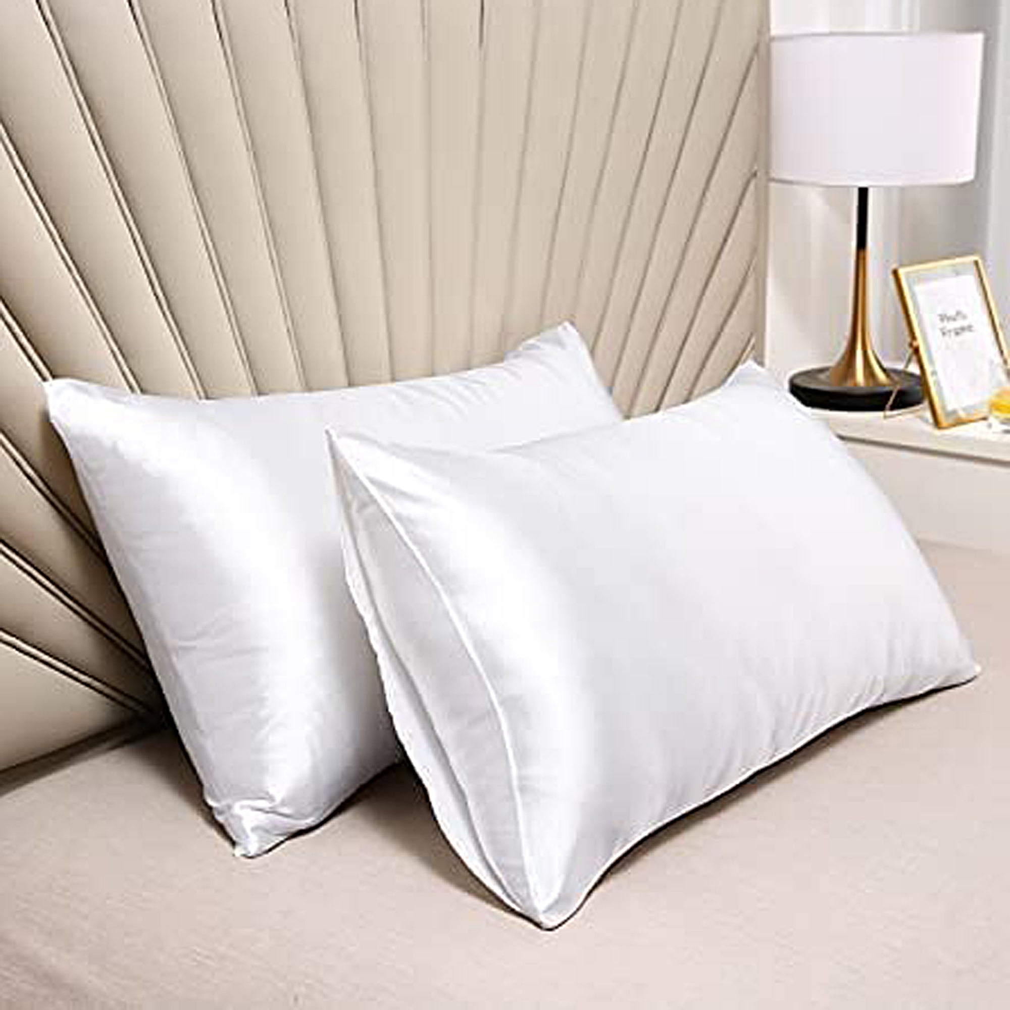 Premium White Silk Pillowcase Set of 2 - 100% Mulberry Silk for Hair & Skin Care - Perfect for Beauty Sleep & Travel Accessories