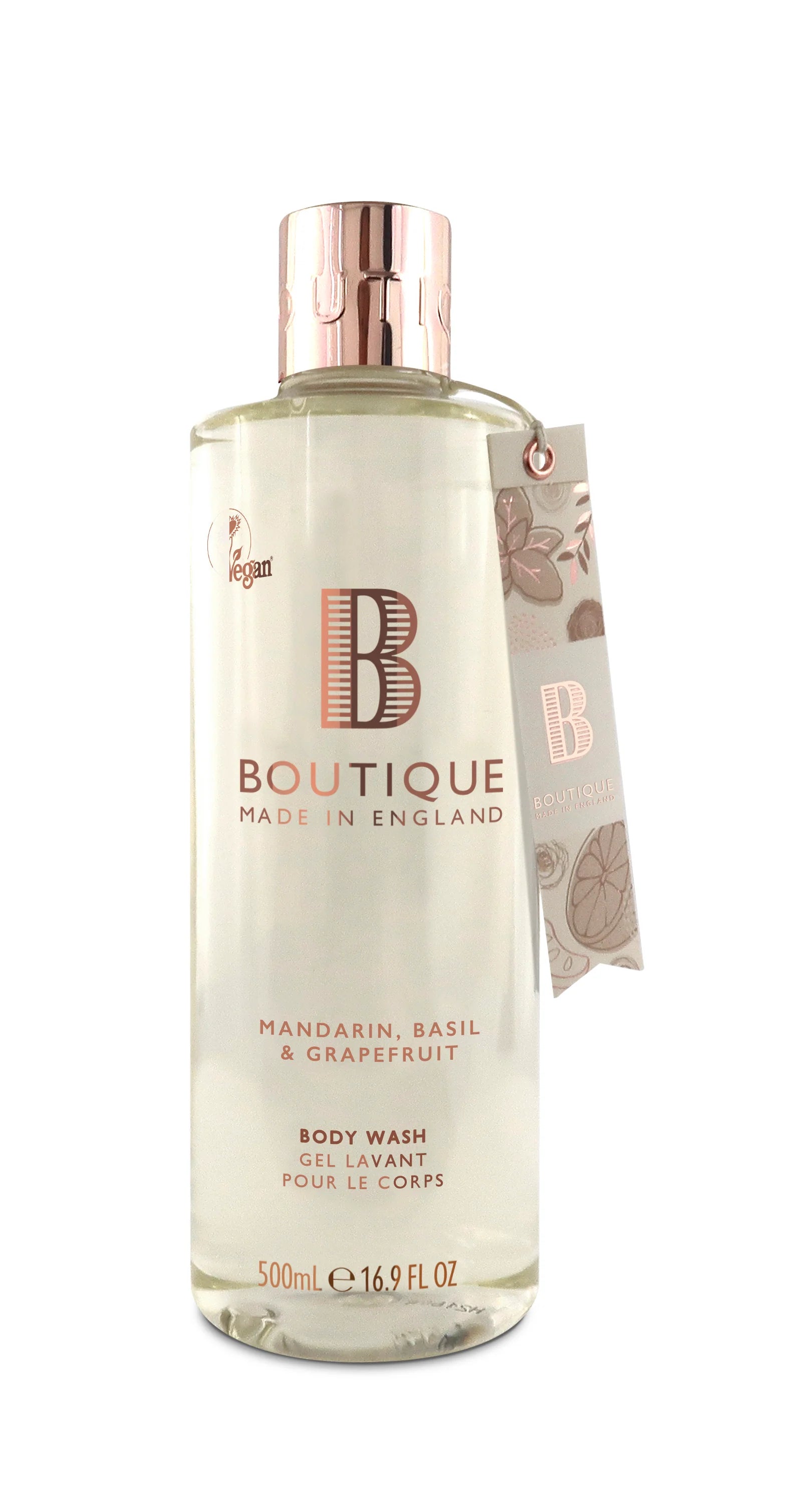 Grace Cole Mandarin, Basil & Grapefruit Body Wash 500ml - Refreshing Citrus & Herbal Shower Gel for Hydrated Skin - Perfect for Morning Showers & Spa Days