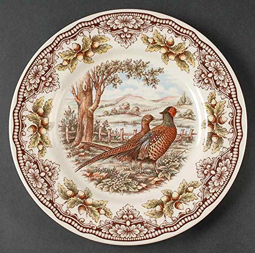 Woodland Pheasant Dinnerware Set of 4 - Elegant Dinner Plates for Fine Dining, Holiday Entertaining & Rustic Table Settings