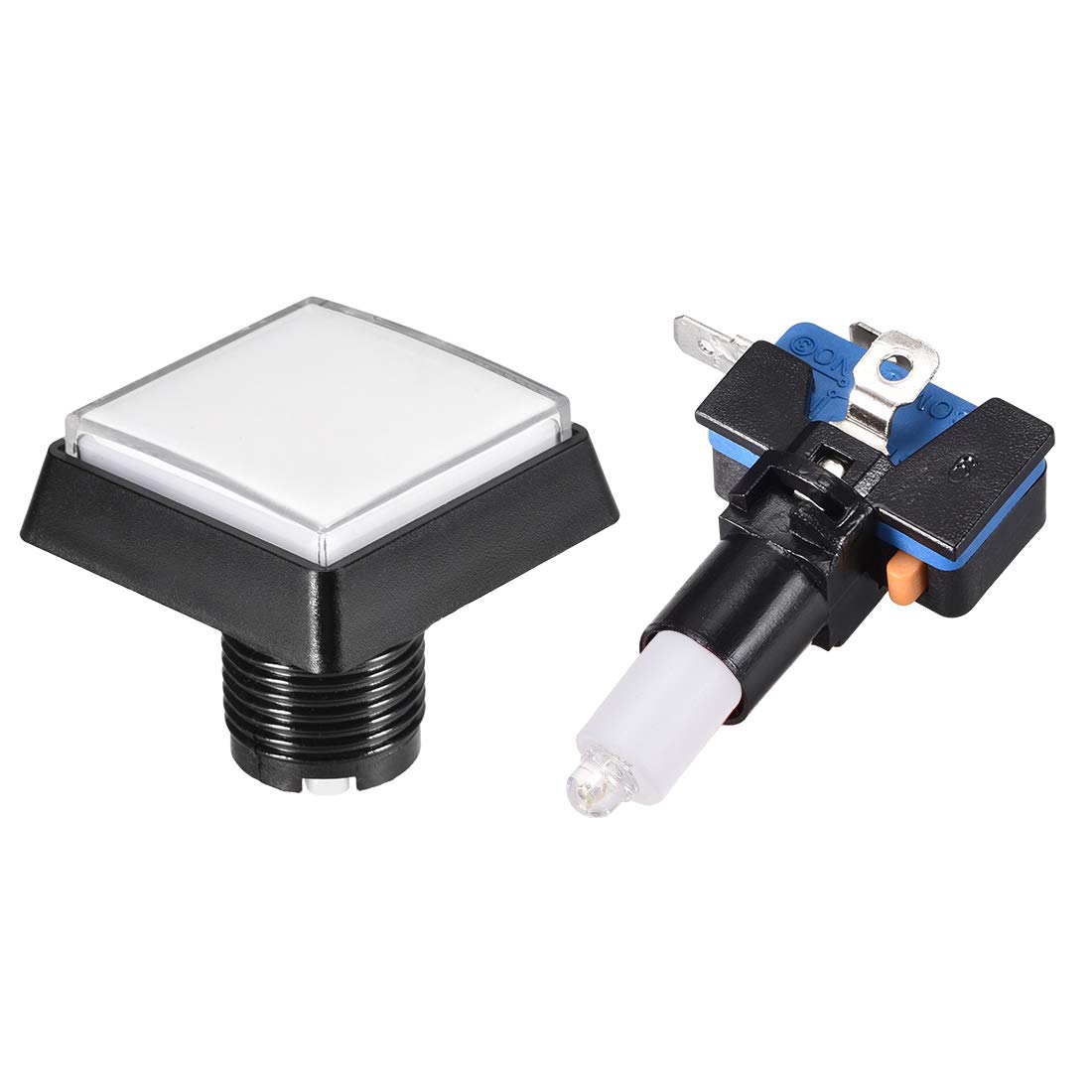 uxcell 44x44mm Square 12V LED Illuminated Arcade Push Button Switch with Micro Switch - White (2 Pack) for Video Games, DIY Arcade Cabinet & Home Gaming Setup