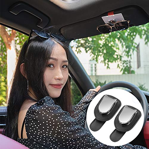 Premium Leather Sunglasses Holder for Car Visor - 2 Pack Black - Universal Fit for BMW & All Vehicles - Perfect for Driving, Road Trips & Outdoor Adventures