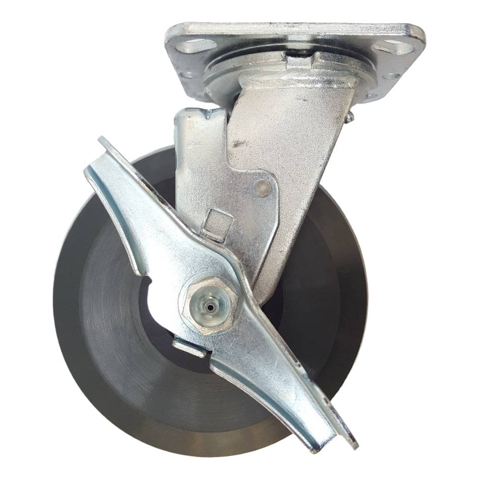 6 x 2 Inch Heavy Duty Ergonomic Swivel Caster Wheels with Brake - 1250 lbs Load Capacity - for Industrial Equipment, Warehouse Carts, and Workbenches
