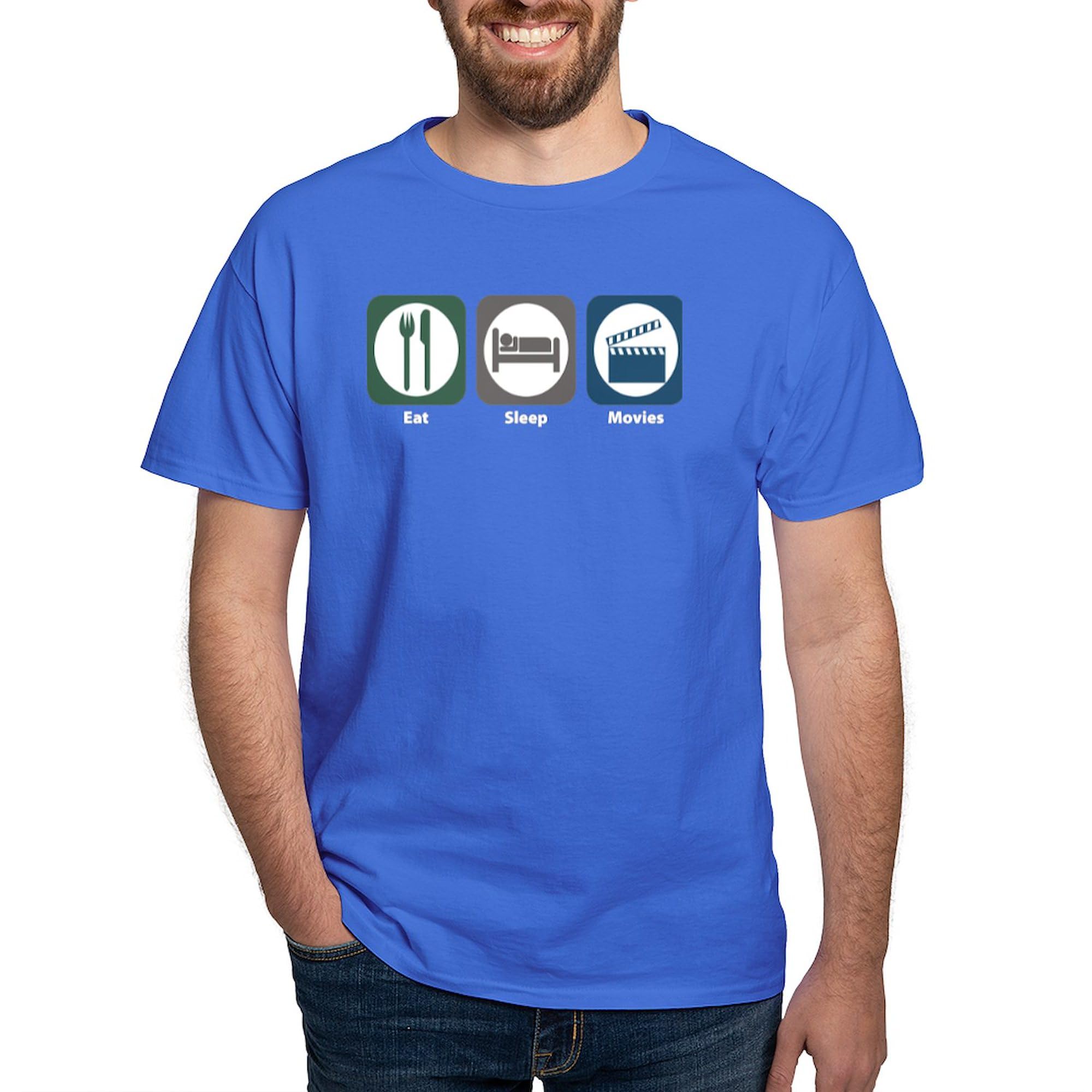 Eat Sleep Movies Dark T-Shirt for Men | 100% Cotton Classic Graphic Tee | Casual Wear, Movie Nights & Gifts