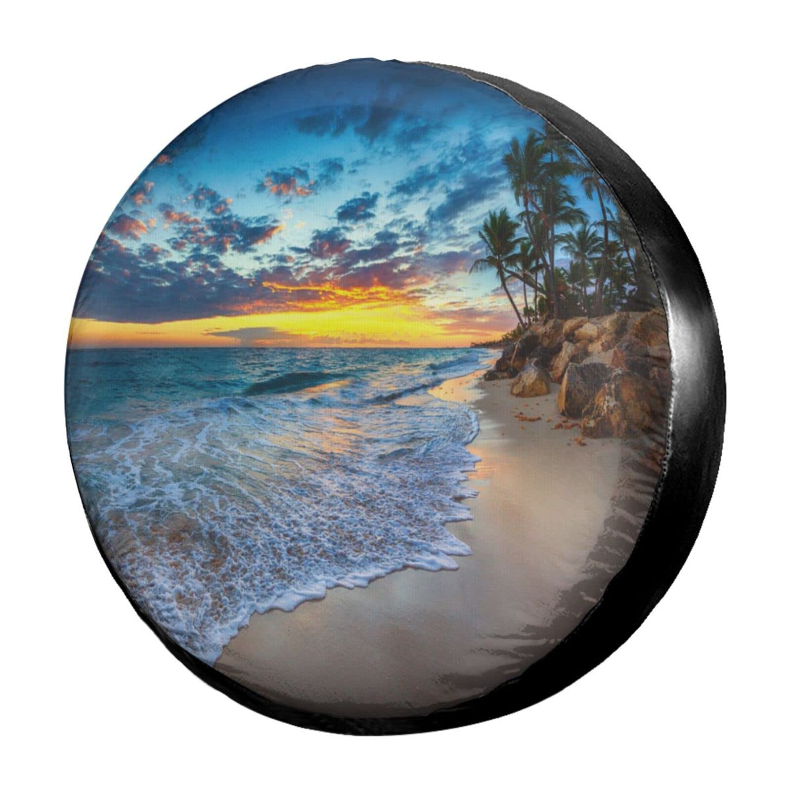 Sunrise Beach Spare Tire Cover - 17 Inch Dust-Proof Wheel Protector for Trailers, RVs, SUVs & Vehicles | Outdoor Travel Accessory for Camping & Road Trips