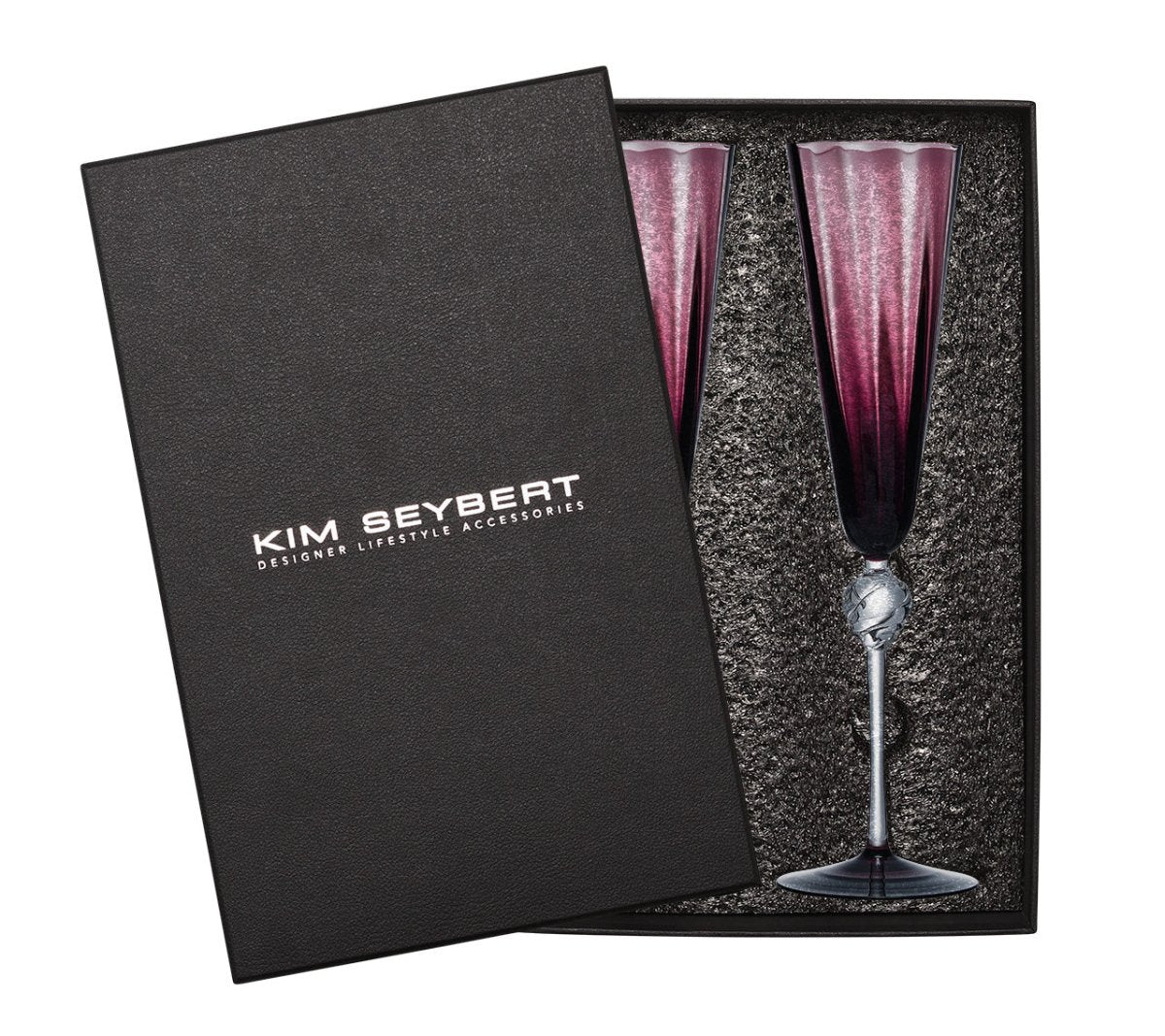Amethyst Daphne Flute Set of 2 - Elegant Crystal Glassware Gift Box for Wine, Champagne & Cocktails - Perfect for Weddings, Anniversaries & Special Celebrations