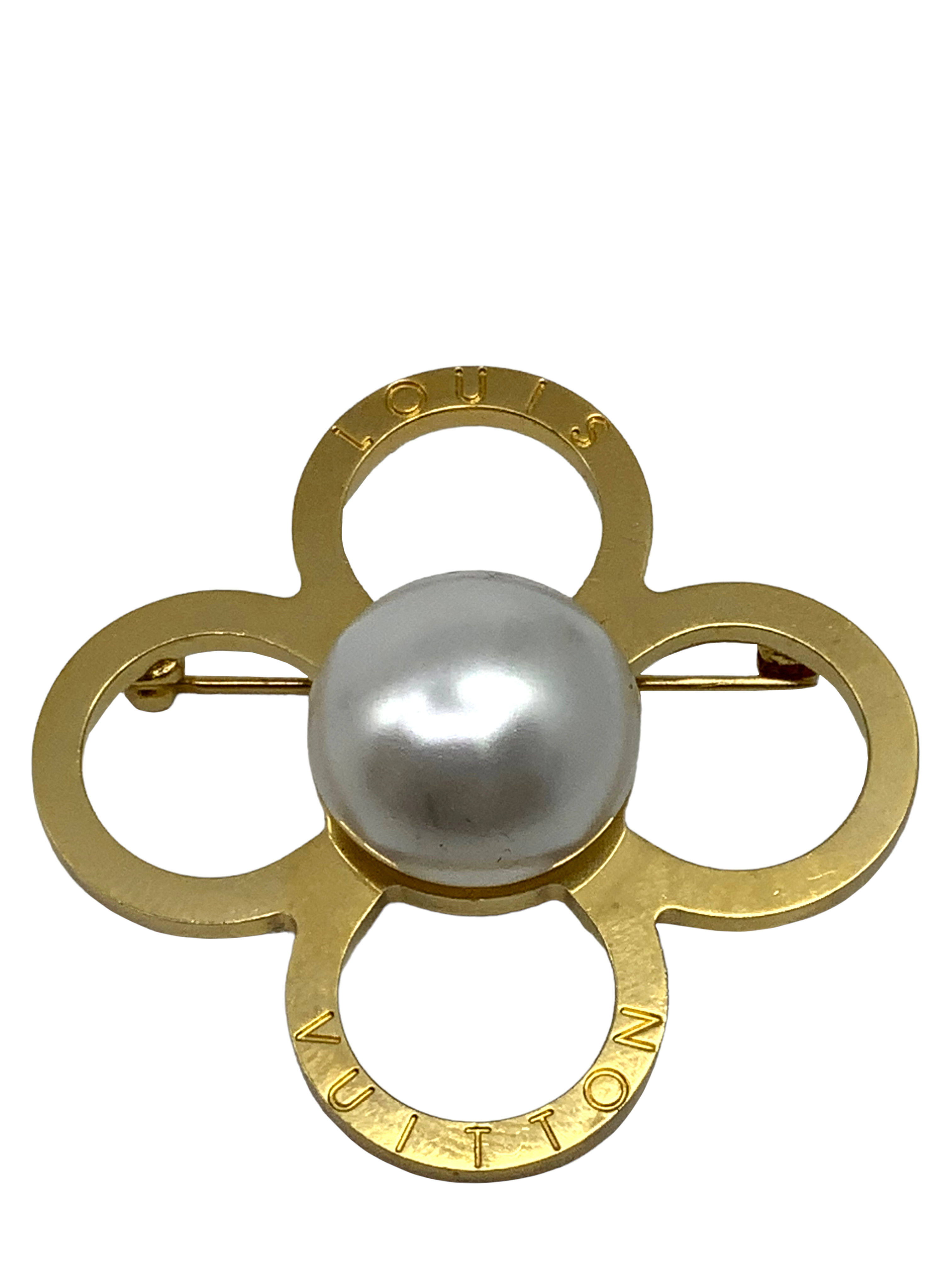 Louis Vuitton Monogram Flower Pearl Brooch Pin - Elegant Fashion Accessory for Women, Luxury Pearl & Gold-Tone Brooch for Dresses, Jackets & Hats - Perfect for Parties, Weddings & Special Occasions