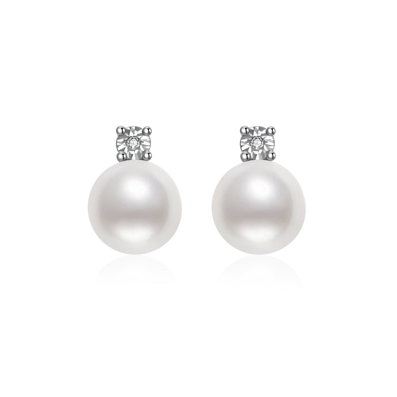 18K Solid Gold Diamond & Top Grade Freshwater Pearl Earrings for Women - Luxury Gift for Anniversary, Wedding, Birthday | KE00273