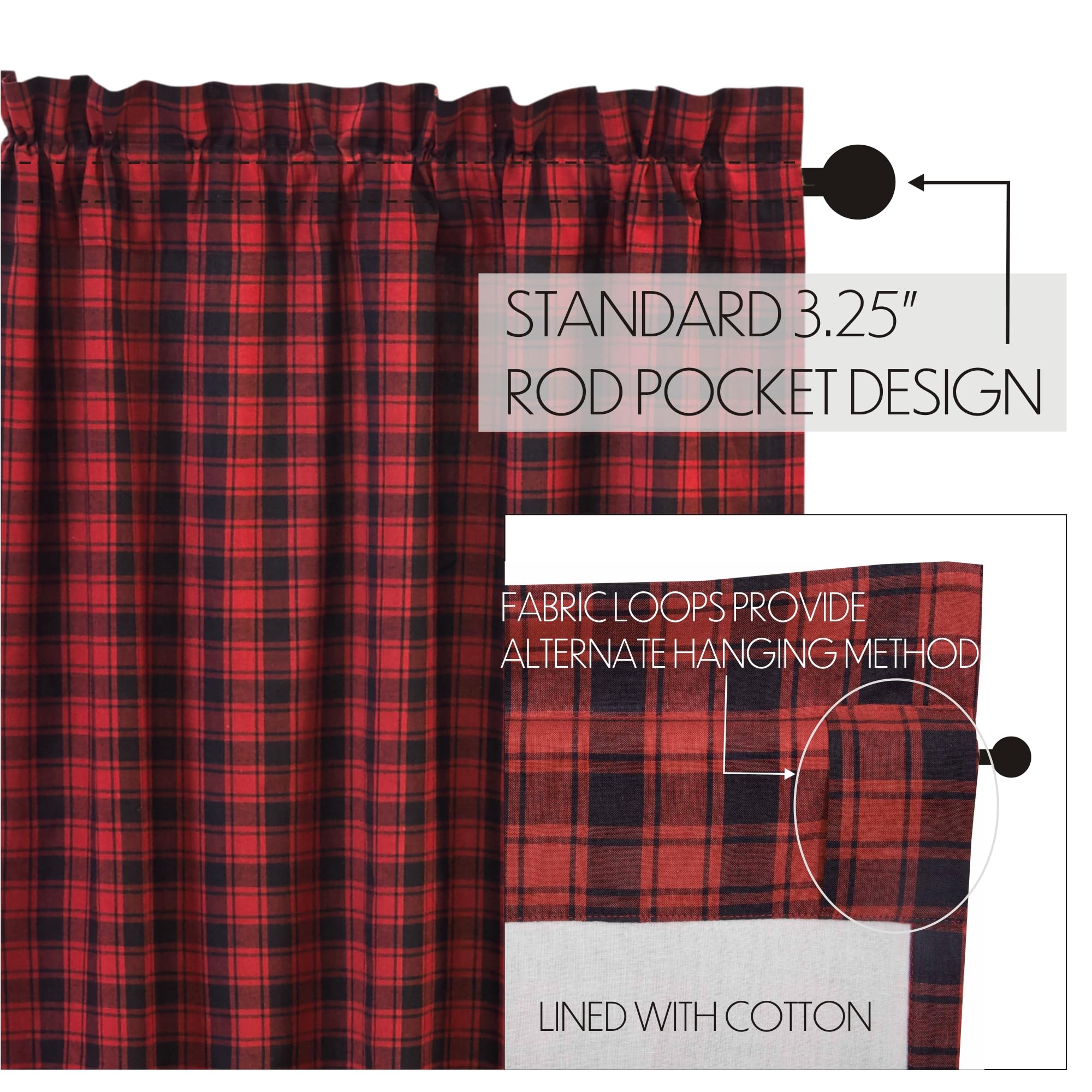 VHC Brands Rustic Lodge Kitchen Window Valance Curtain 16x72 Inch - Chili Pepper Red for Farmhouse & Country Style Decor - Perfect for Kitchen Windows, Dining Rooms & Cabin Retreats