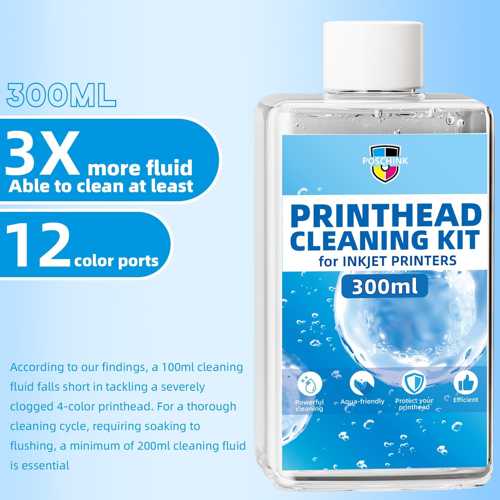 Epson Ecotank Printer Printhead Cleaning Kit - 300ml Nozzle Cleaner Solution for HP Officejet Pro & Canon Pixma Inkjet Printers - Perfect for Home Office & Photo Printing Maintenance