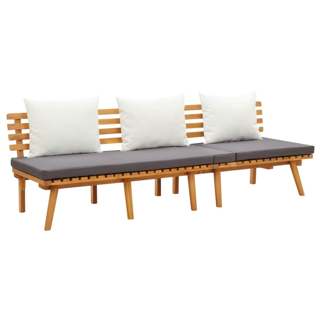 vidaXL Adjustable Wooden Garden Day Bed - Solid Acacia Wood Outdoor Furniture with Padded Cushions & Adjustable Headboard for Patio, Backyard or Poolside Relaxation